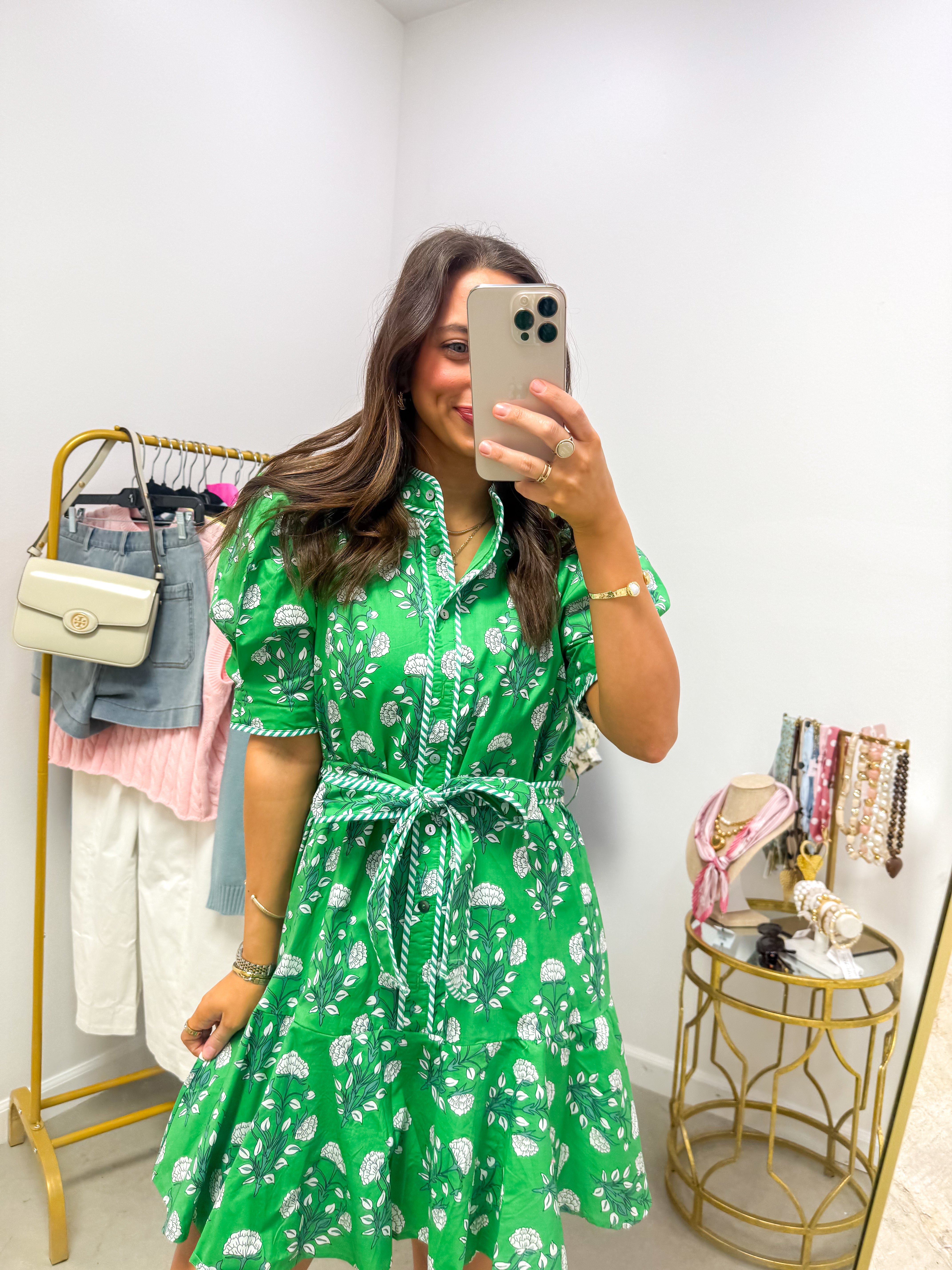 Spring Kiss Kelly Green Floral Mini