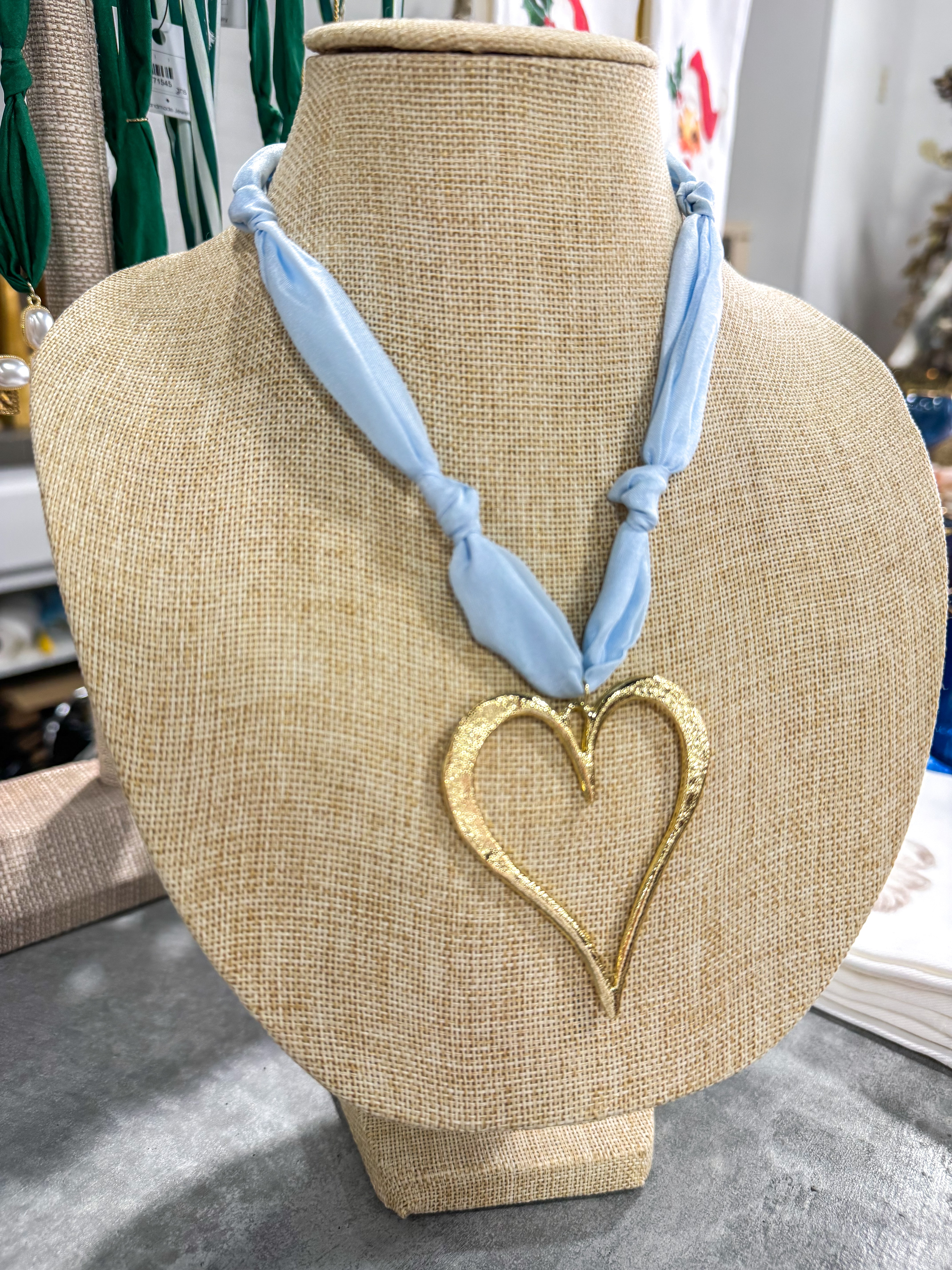 Baby Blue Large Open Heart Scarf Necklace