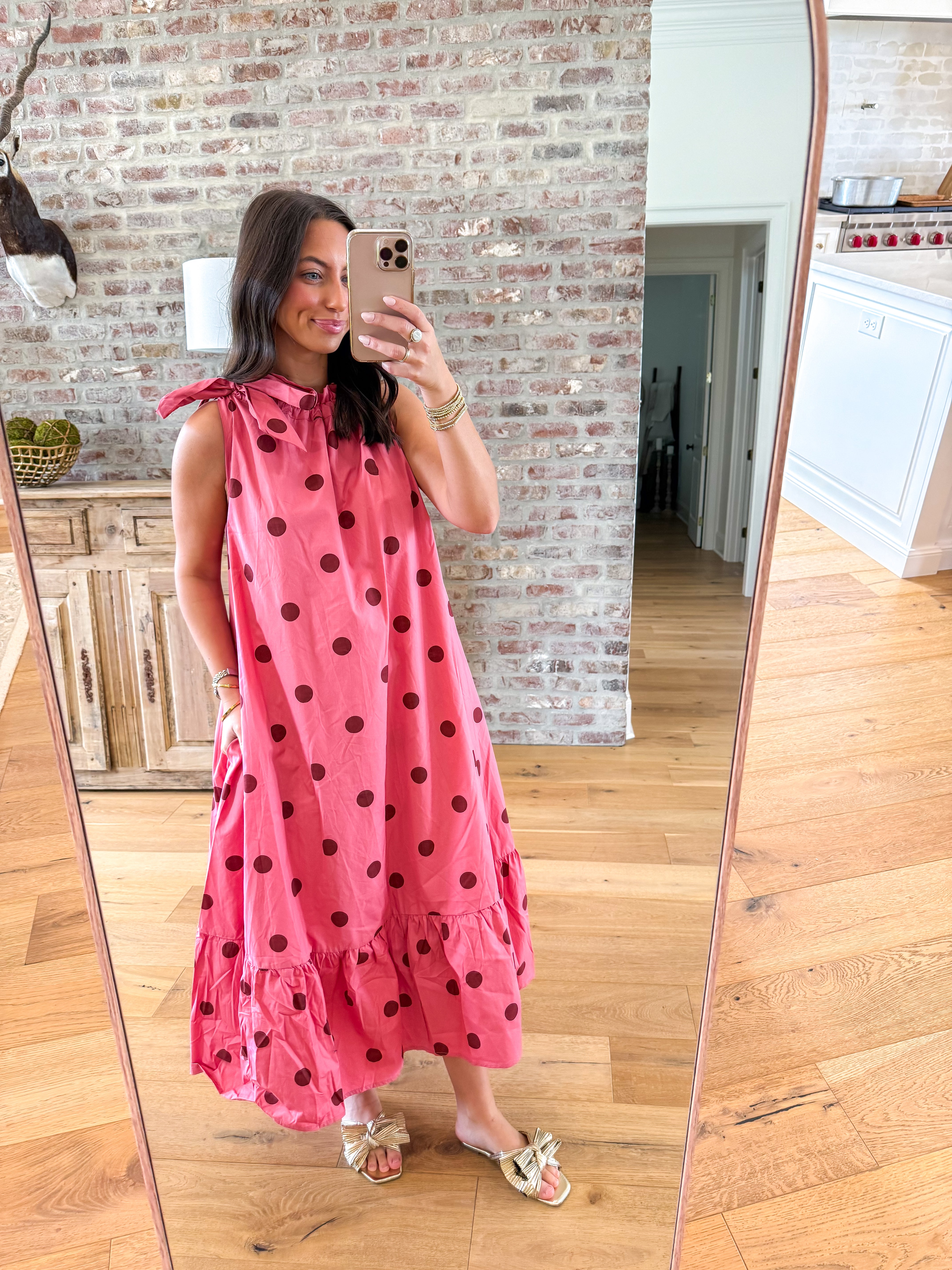 Coral Kisses Polka Dot Midi Dress