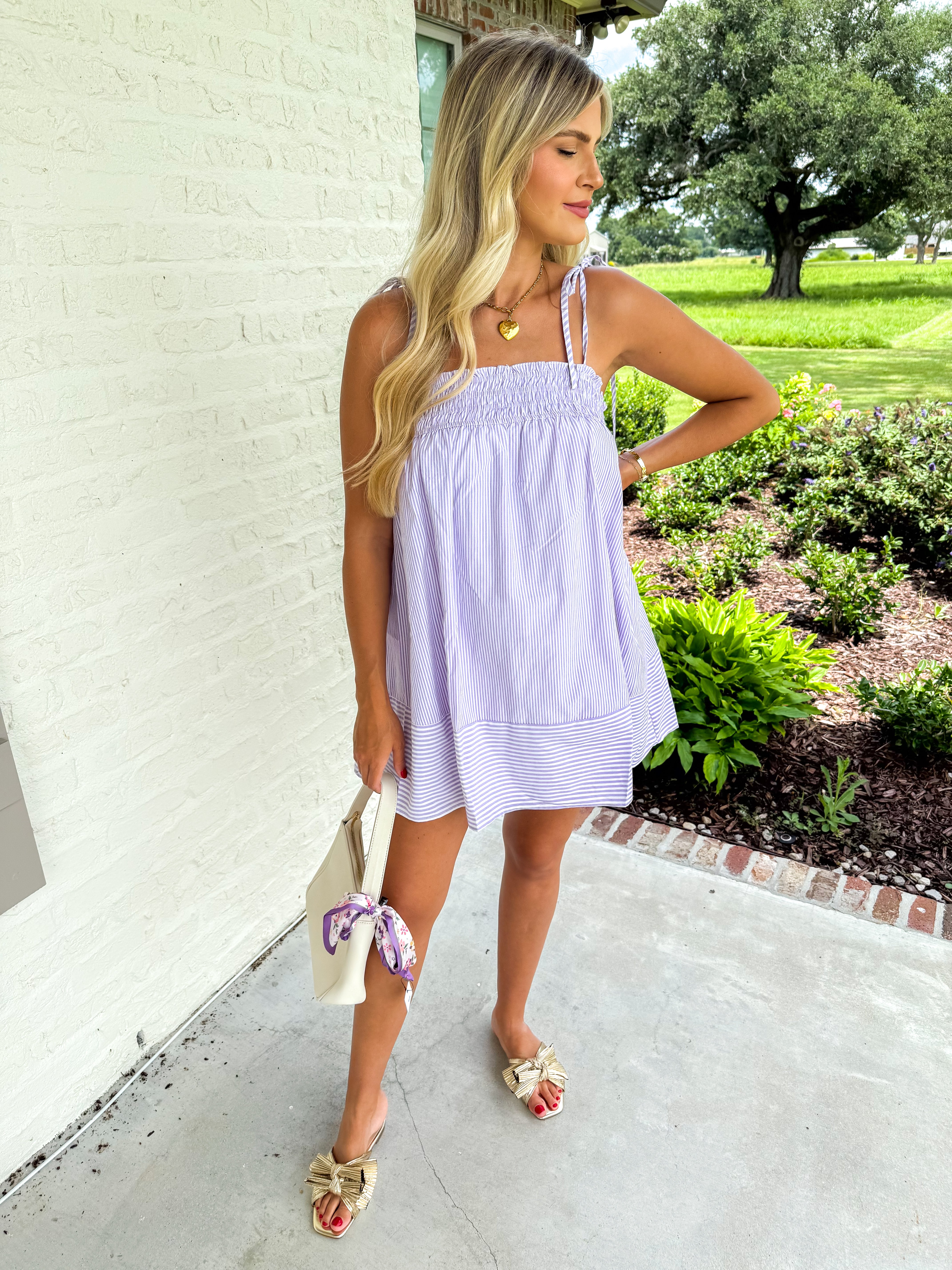 Lavender Stripe Smocked Mini Dress