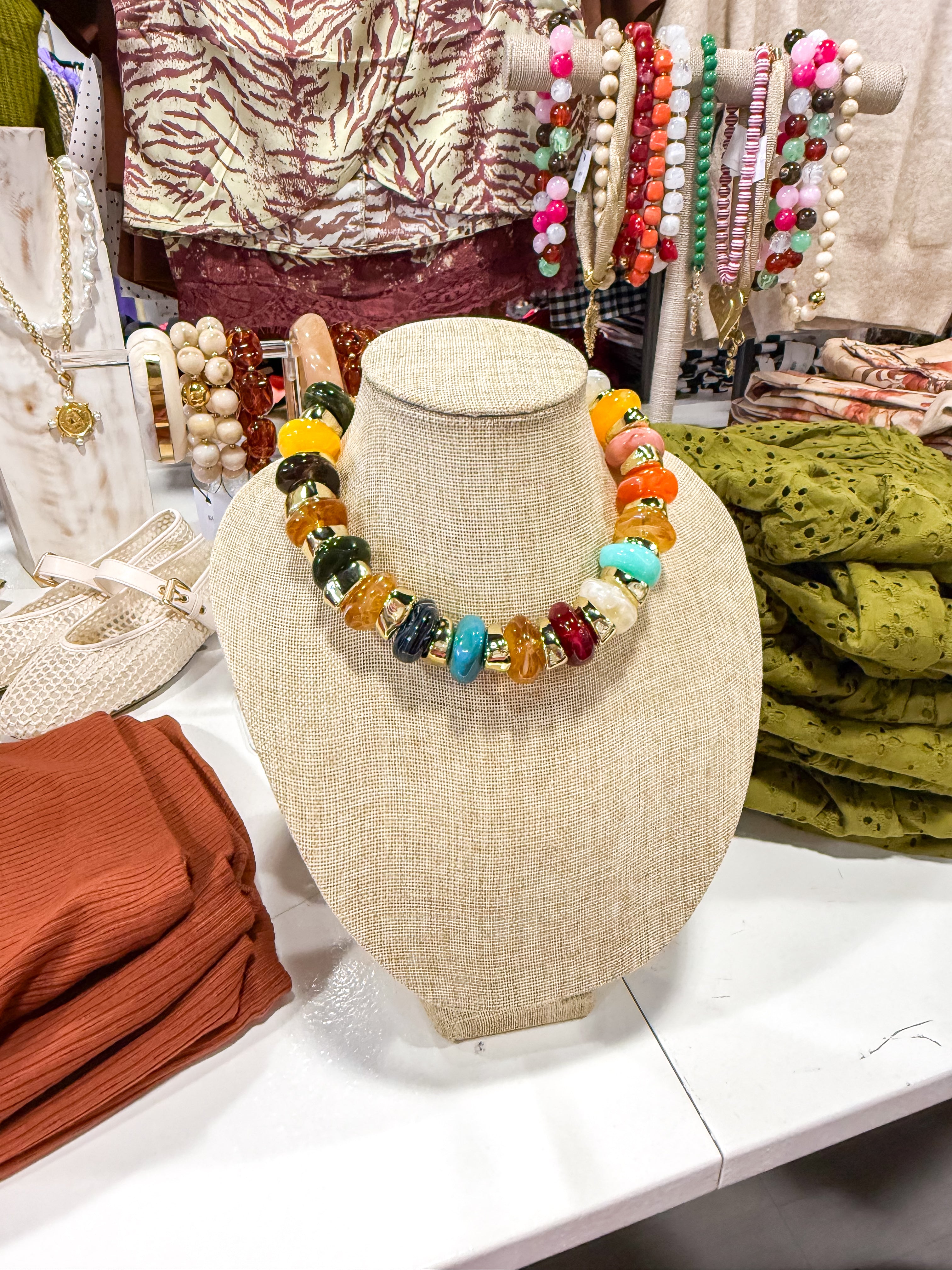 Chunky Colorful Bead & Gold Necklace