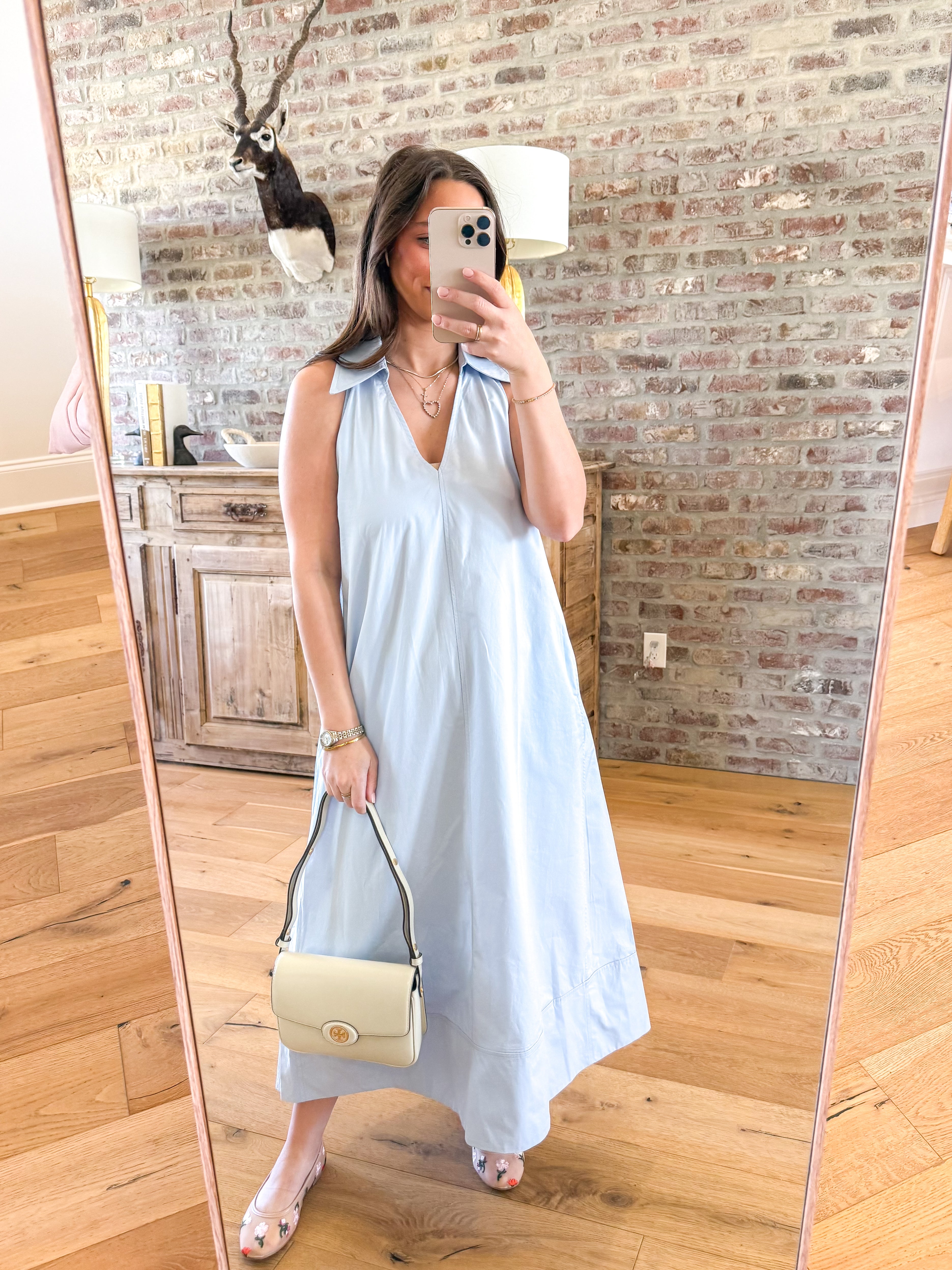 Clara Collared A-line Maxi Dress Light Blue