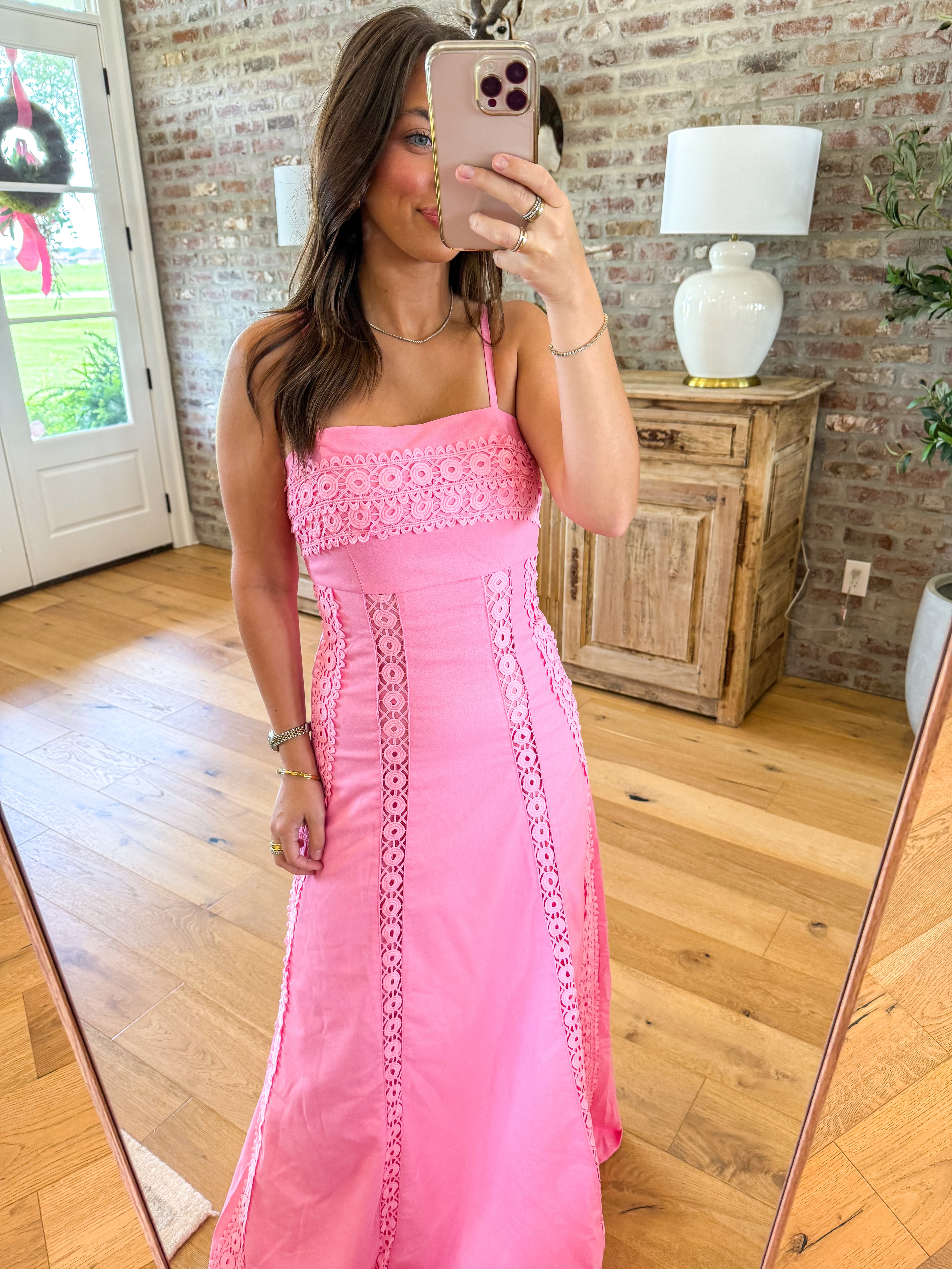 Rose Petal Lace Panel Maxi Dress