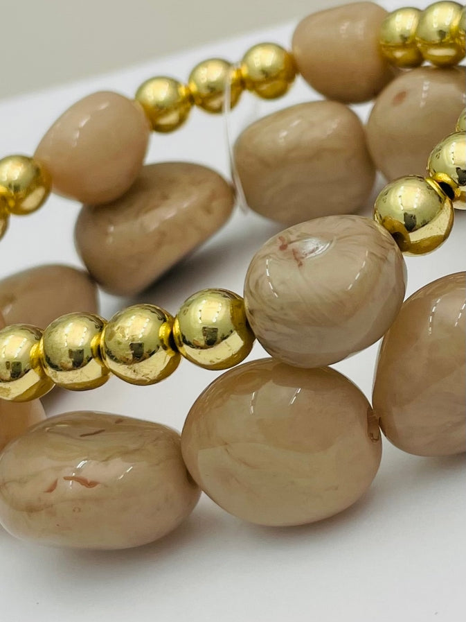 Double Stone Beige Bracelet Stack