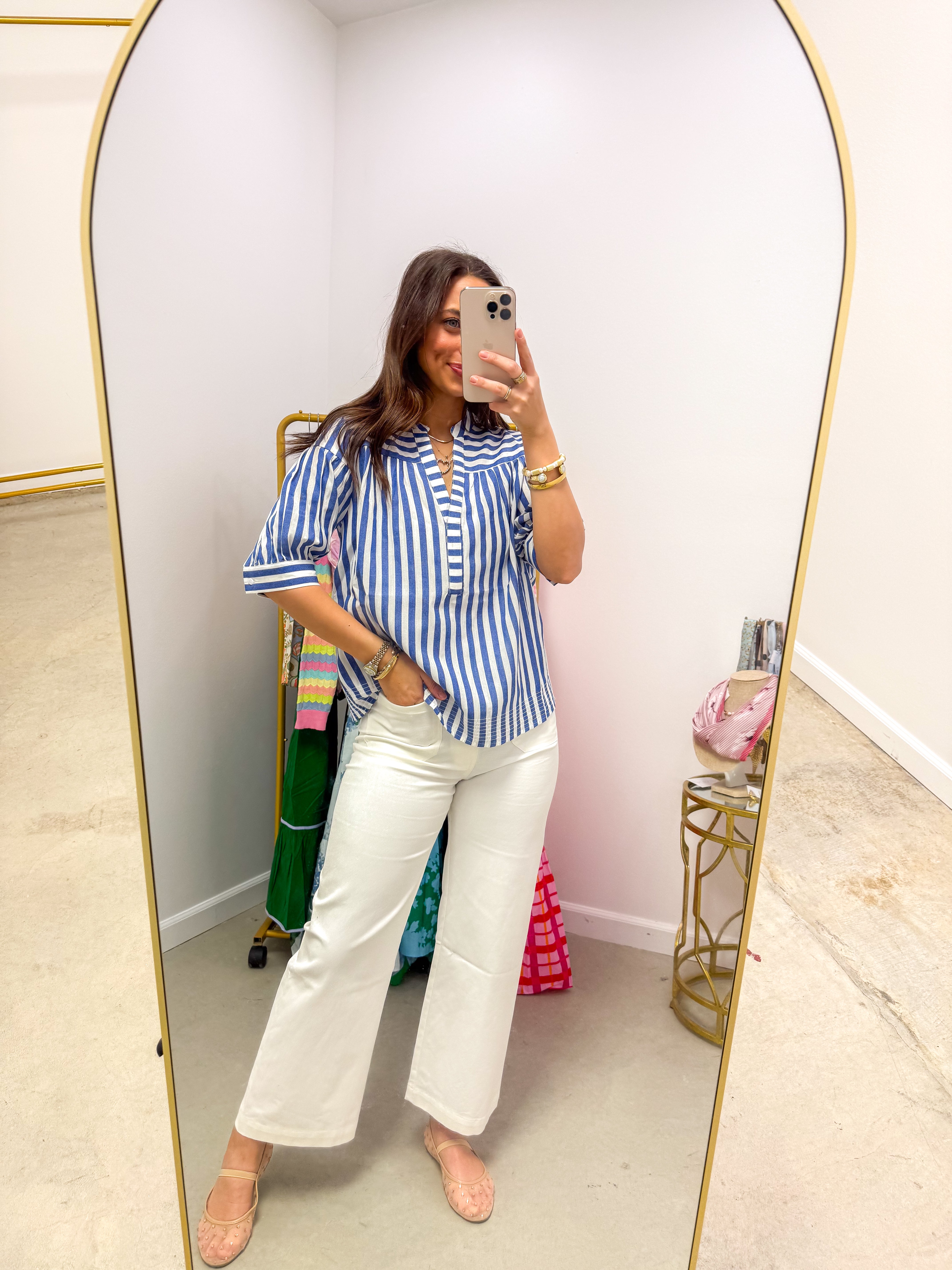 Catana Striped Split Neck Top