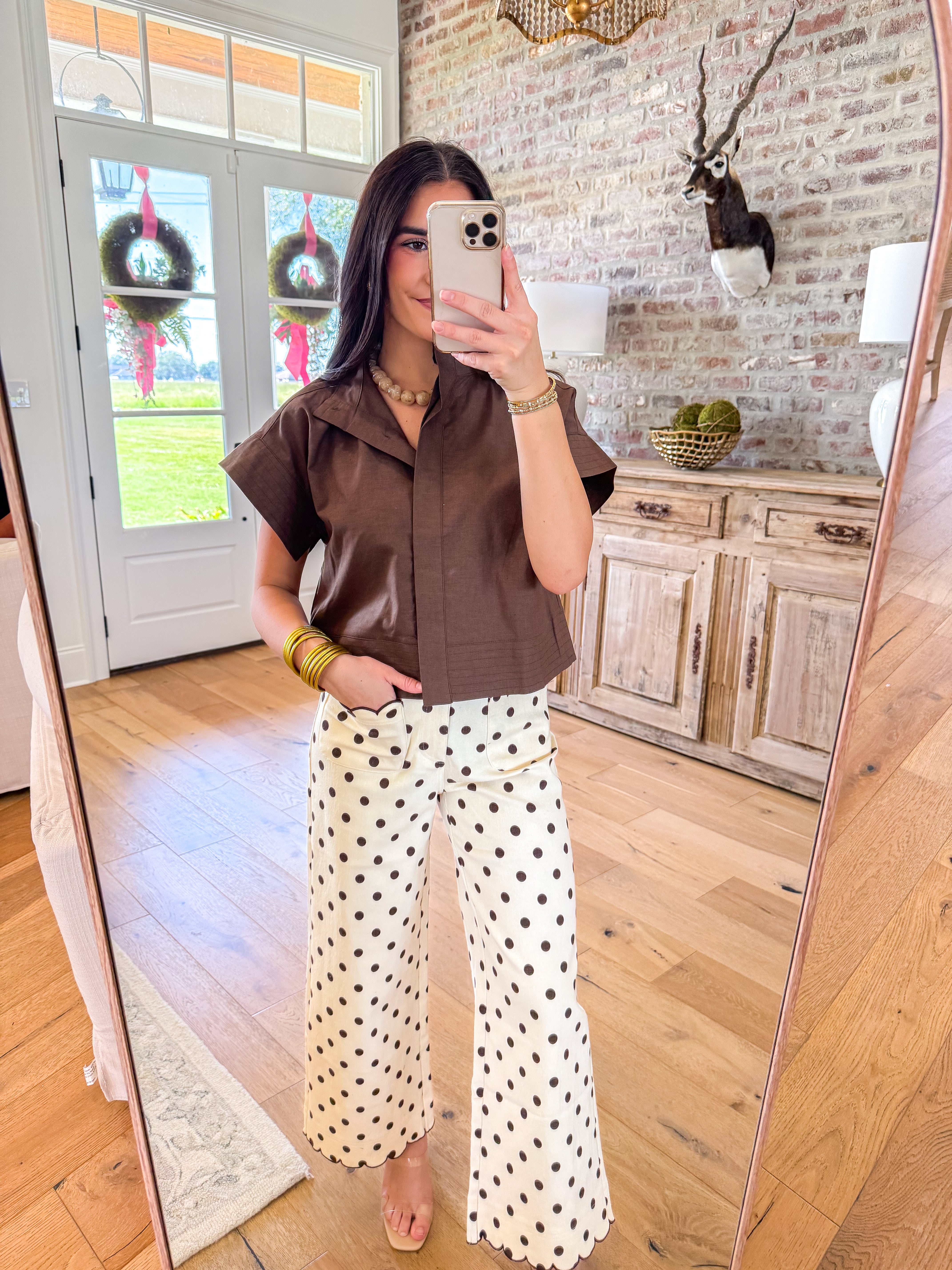 Magnolia Stand Collar Top Brown