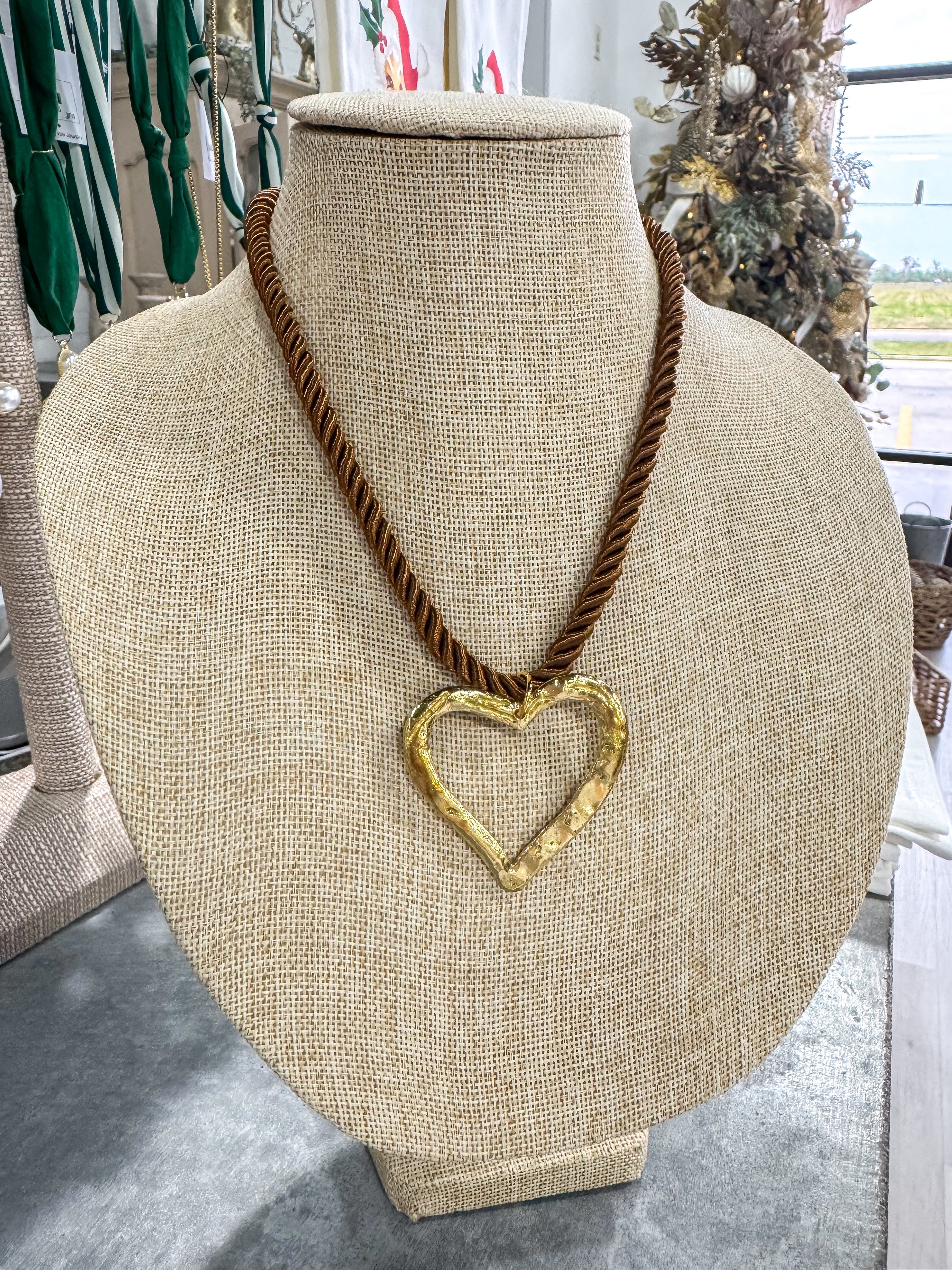 Brown Rope Heart Pendant Necklace