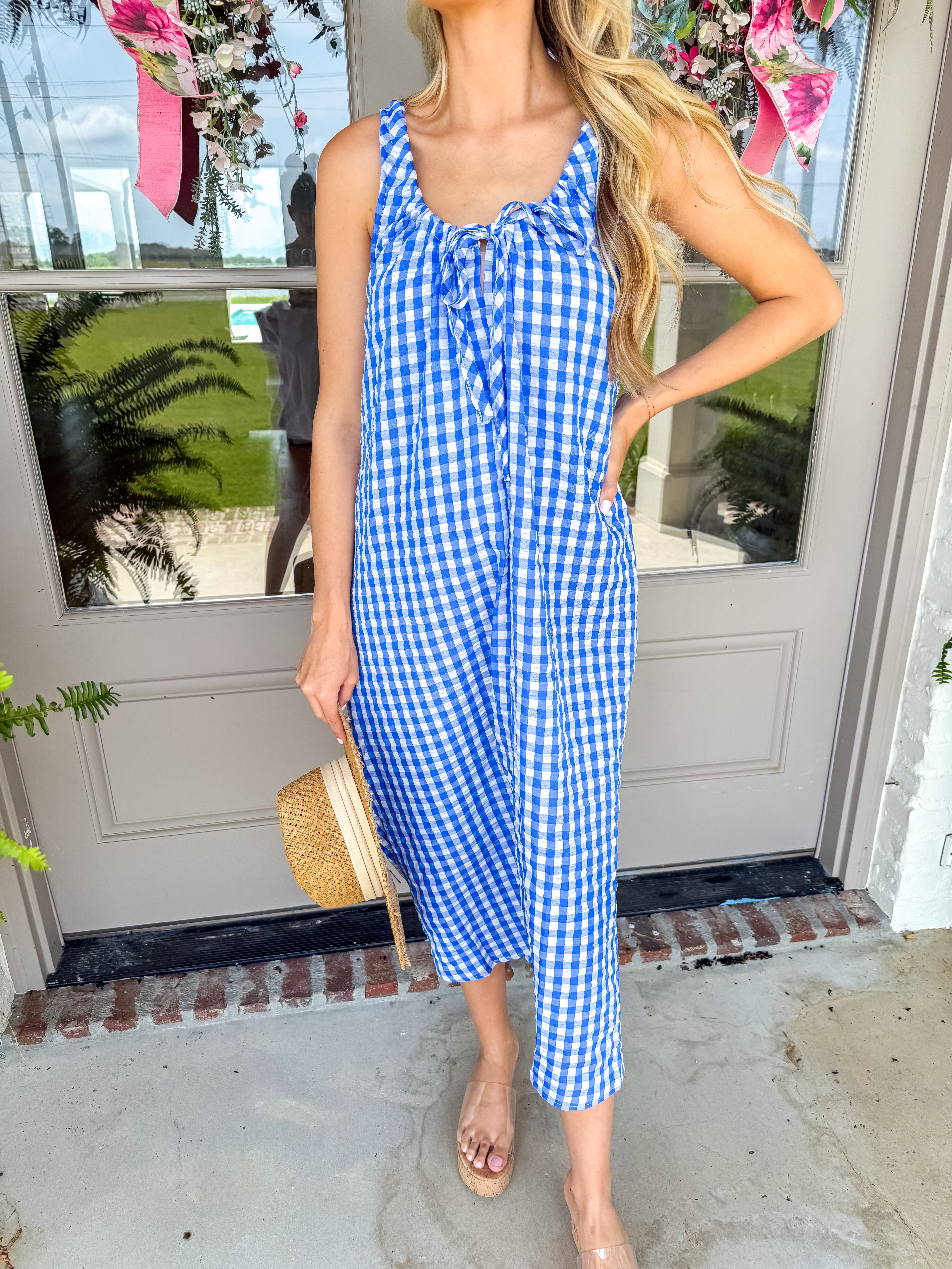 Lyla Gingham Bow Front Maxi Dress
