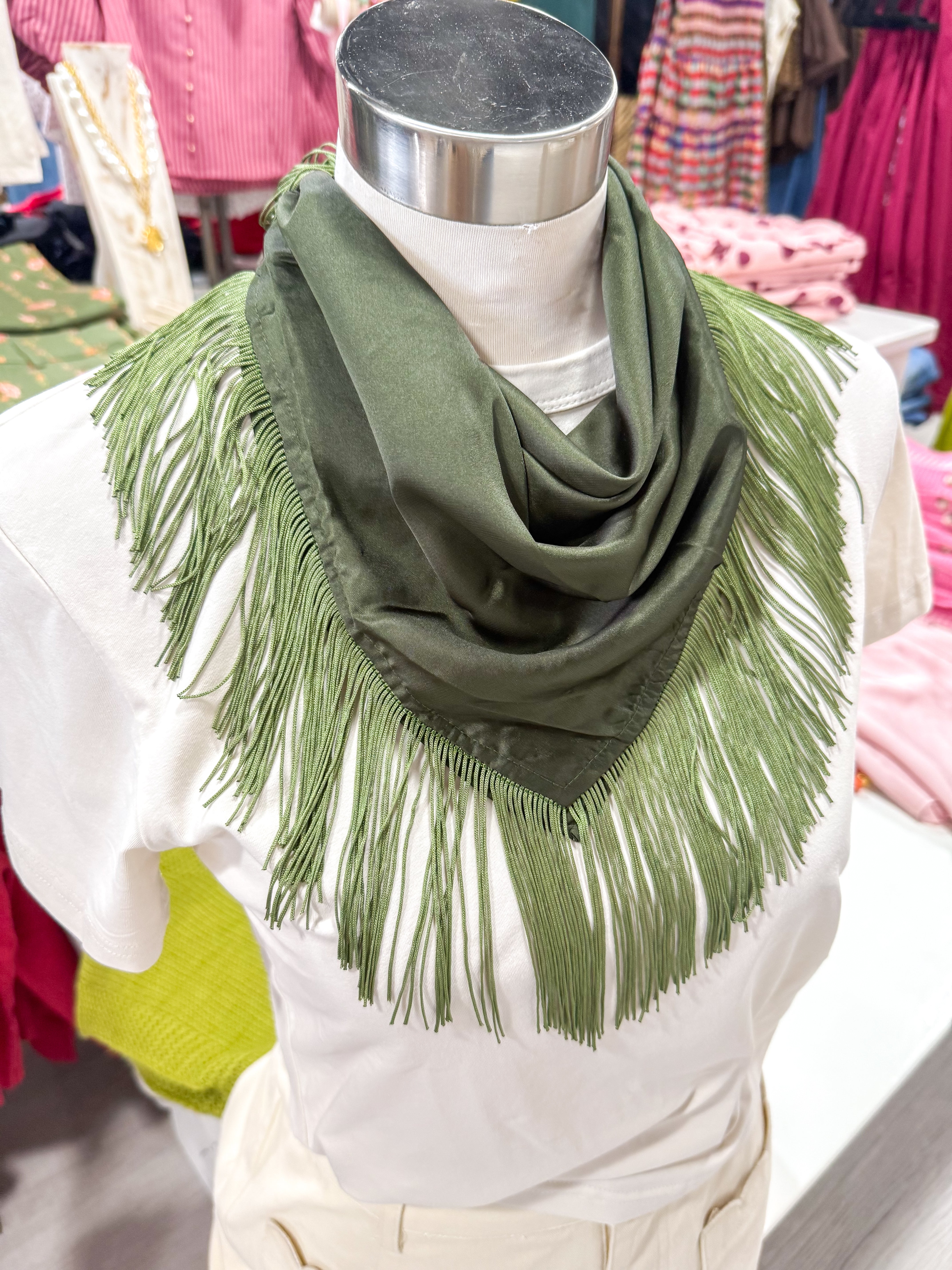 Solid Fringe Scarf Ollive Green