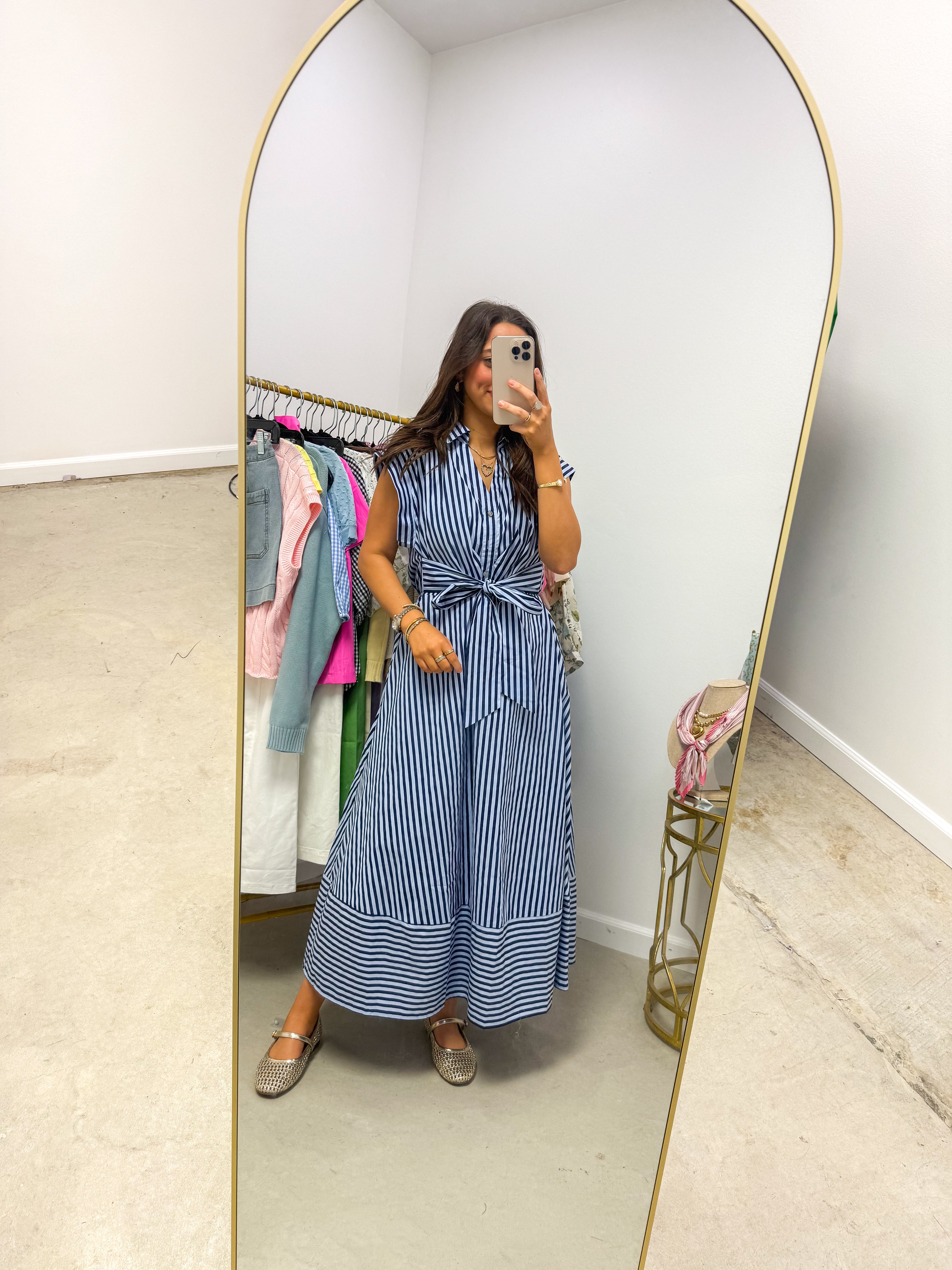 Polished Lines Navy Striped Midi