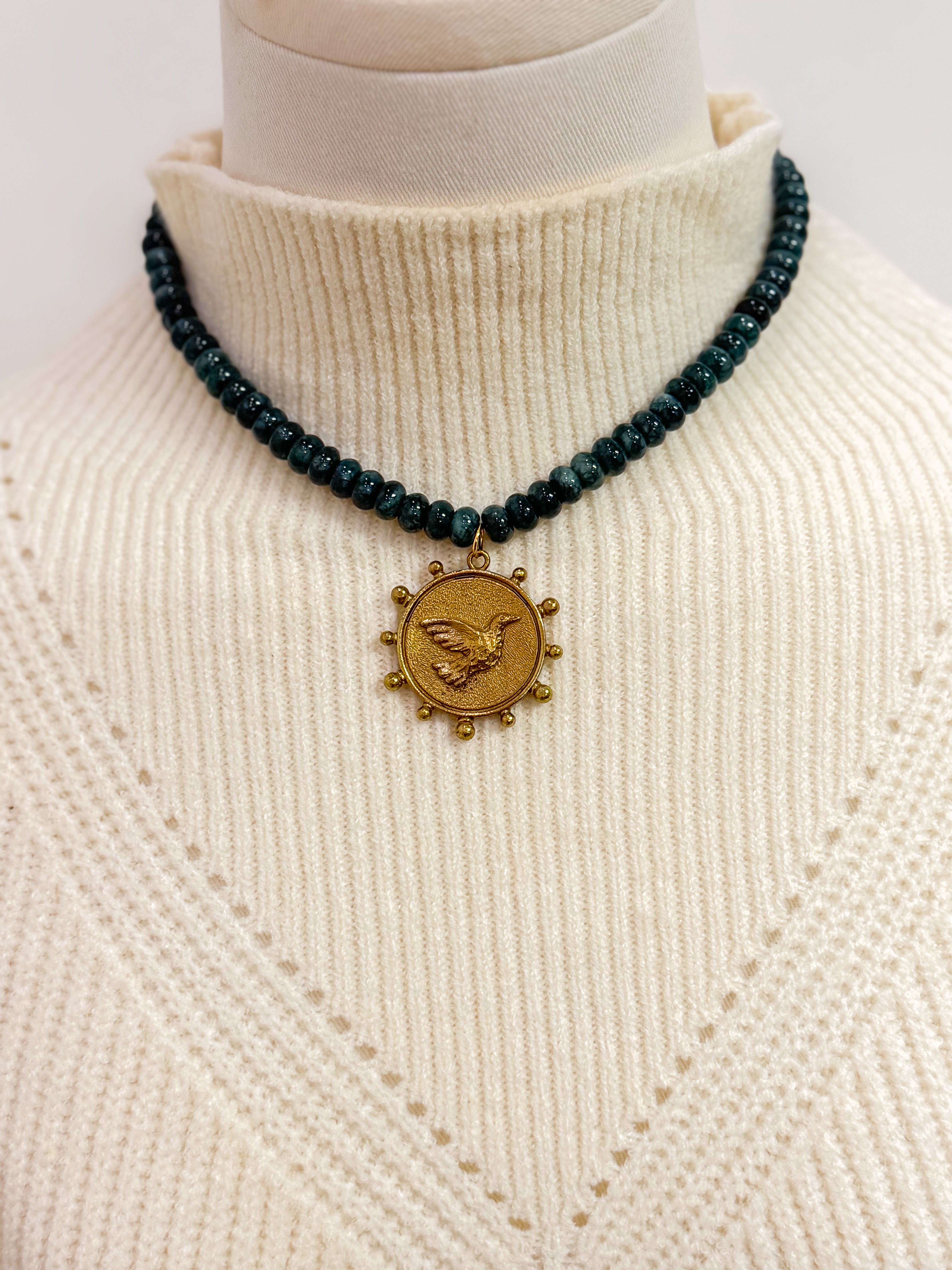 Dark Blue Duck Beaded Necklace