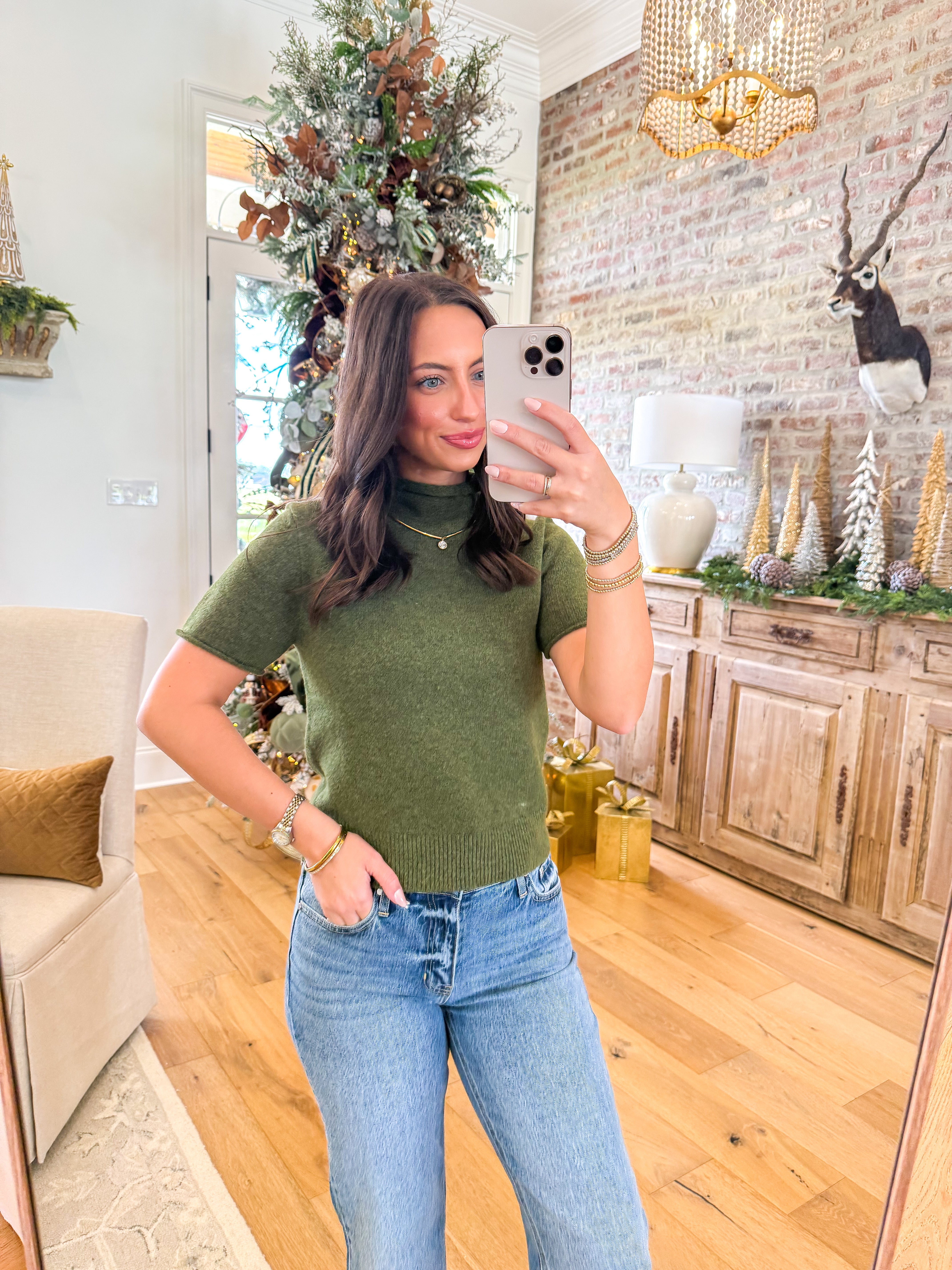 The Mock Neck Knit Top Olive