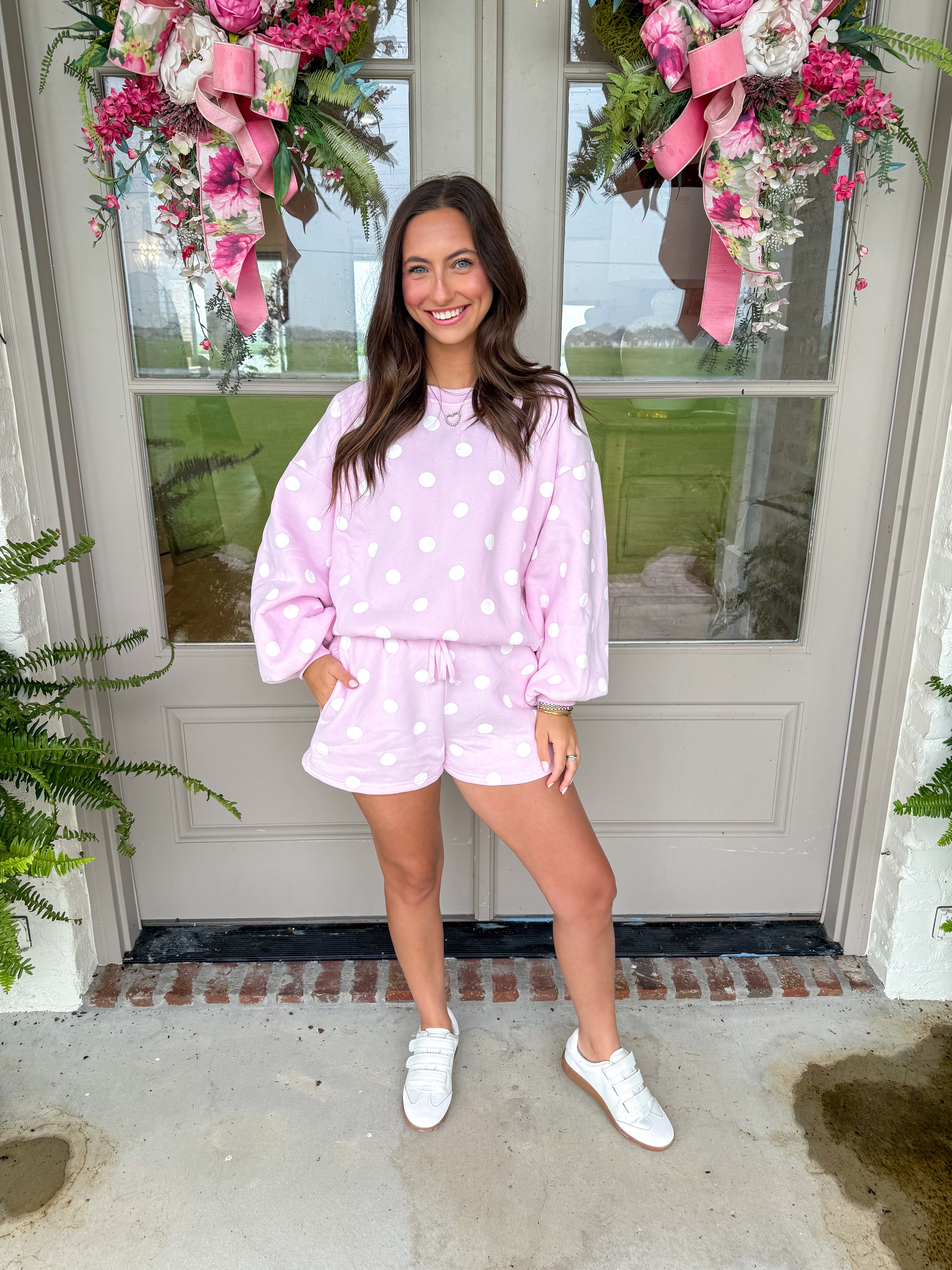 Buttery Polka Dot Lounge Set Pink/White