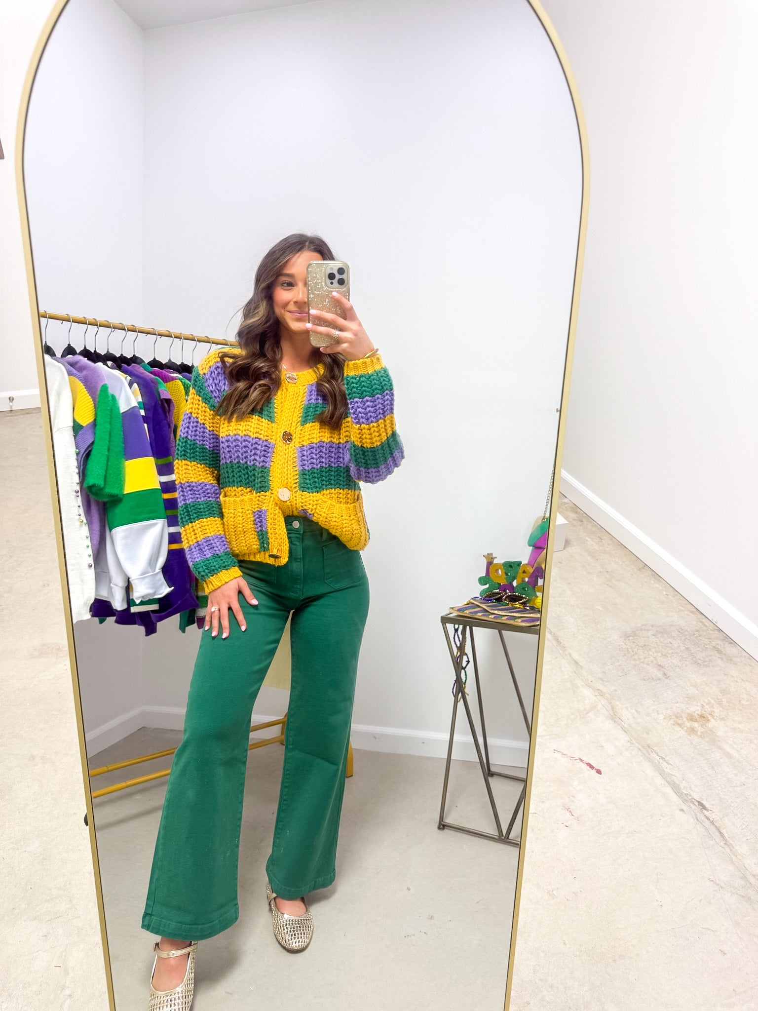 Chunky Striped Mardi Gras Cardigan