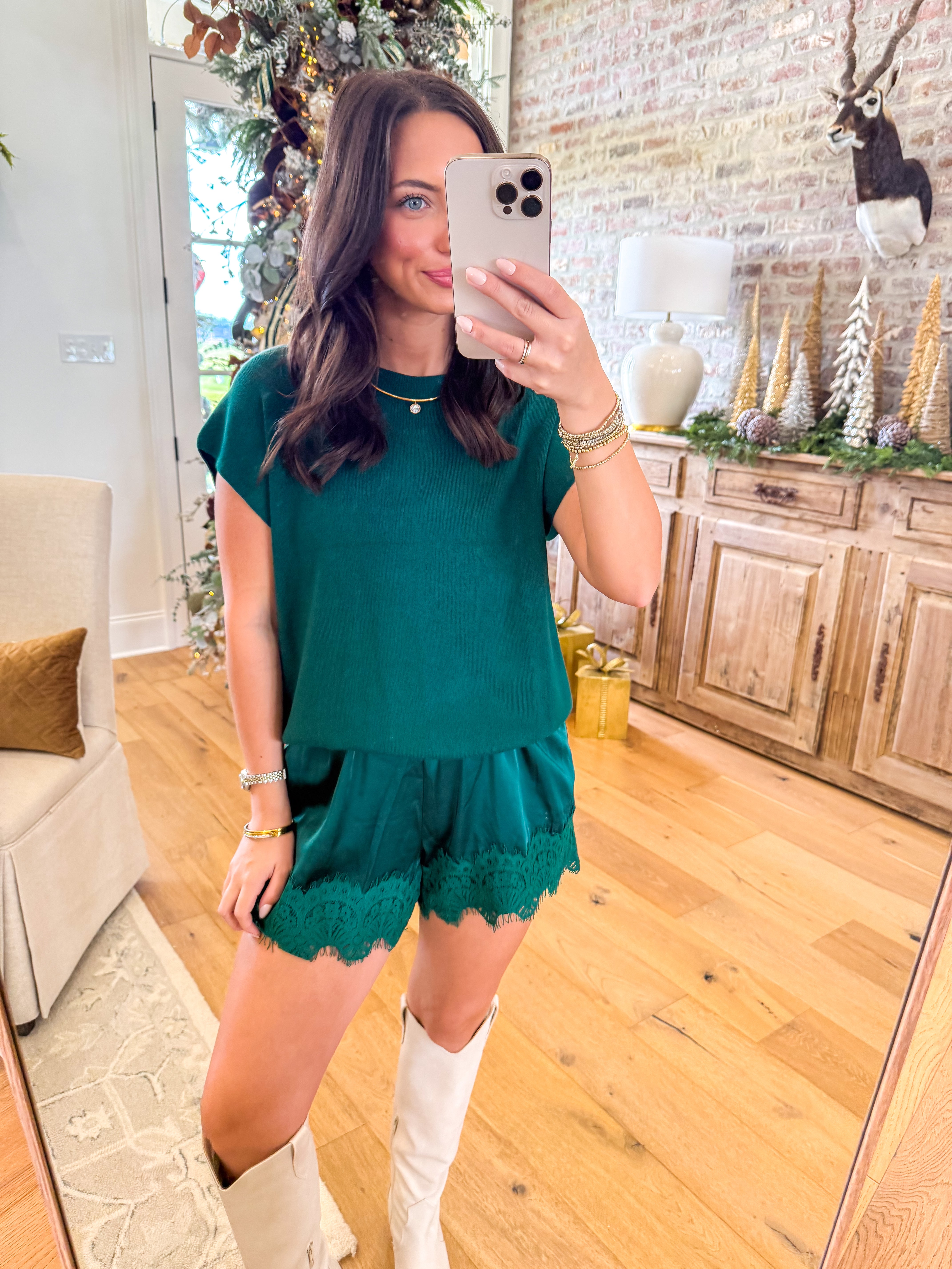 Emerald Hour Cap Sleeve Knit Top