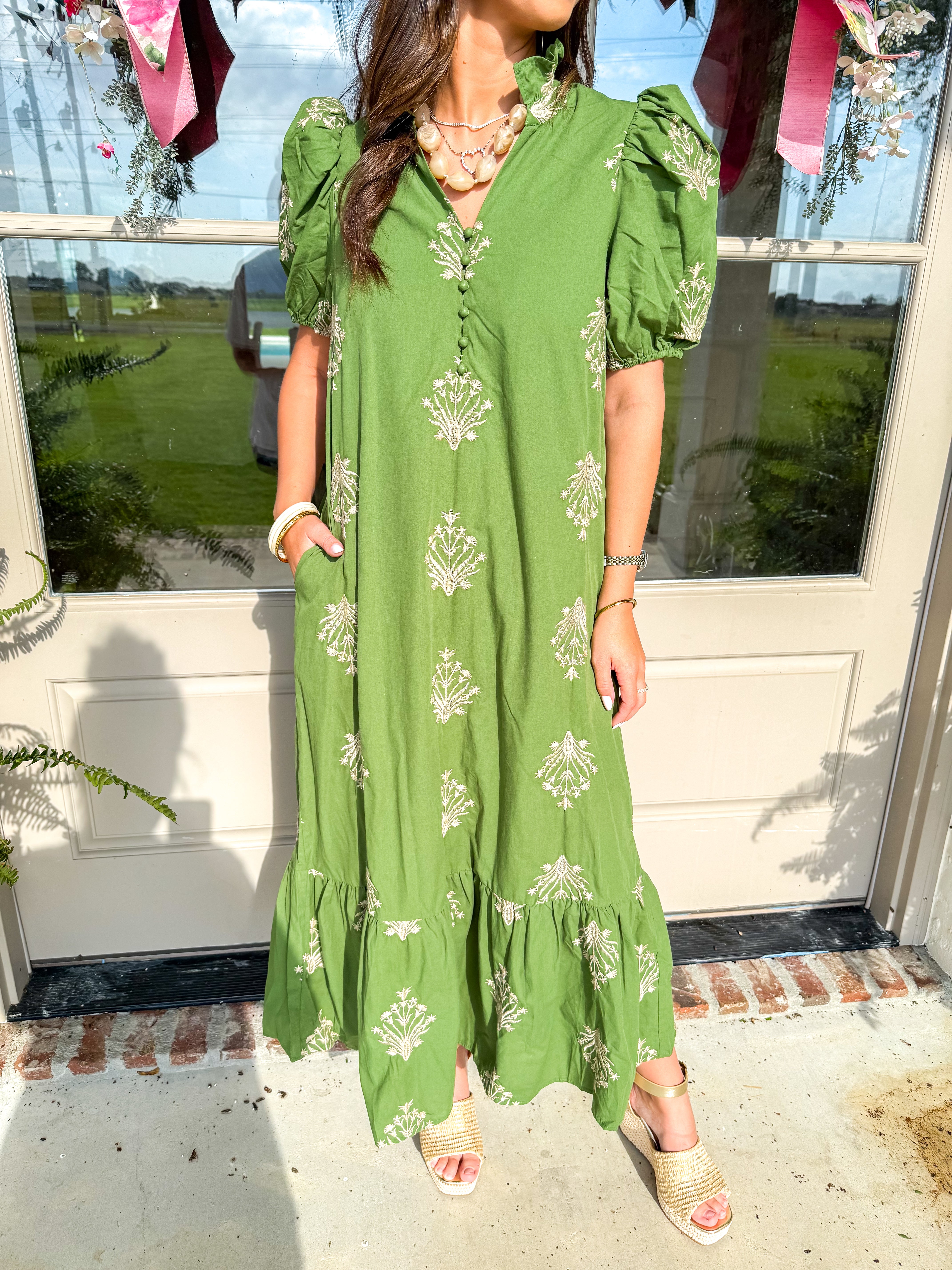 The Wildflower Embroidered Midi Olive