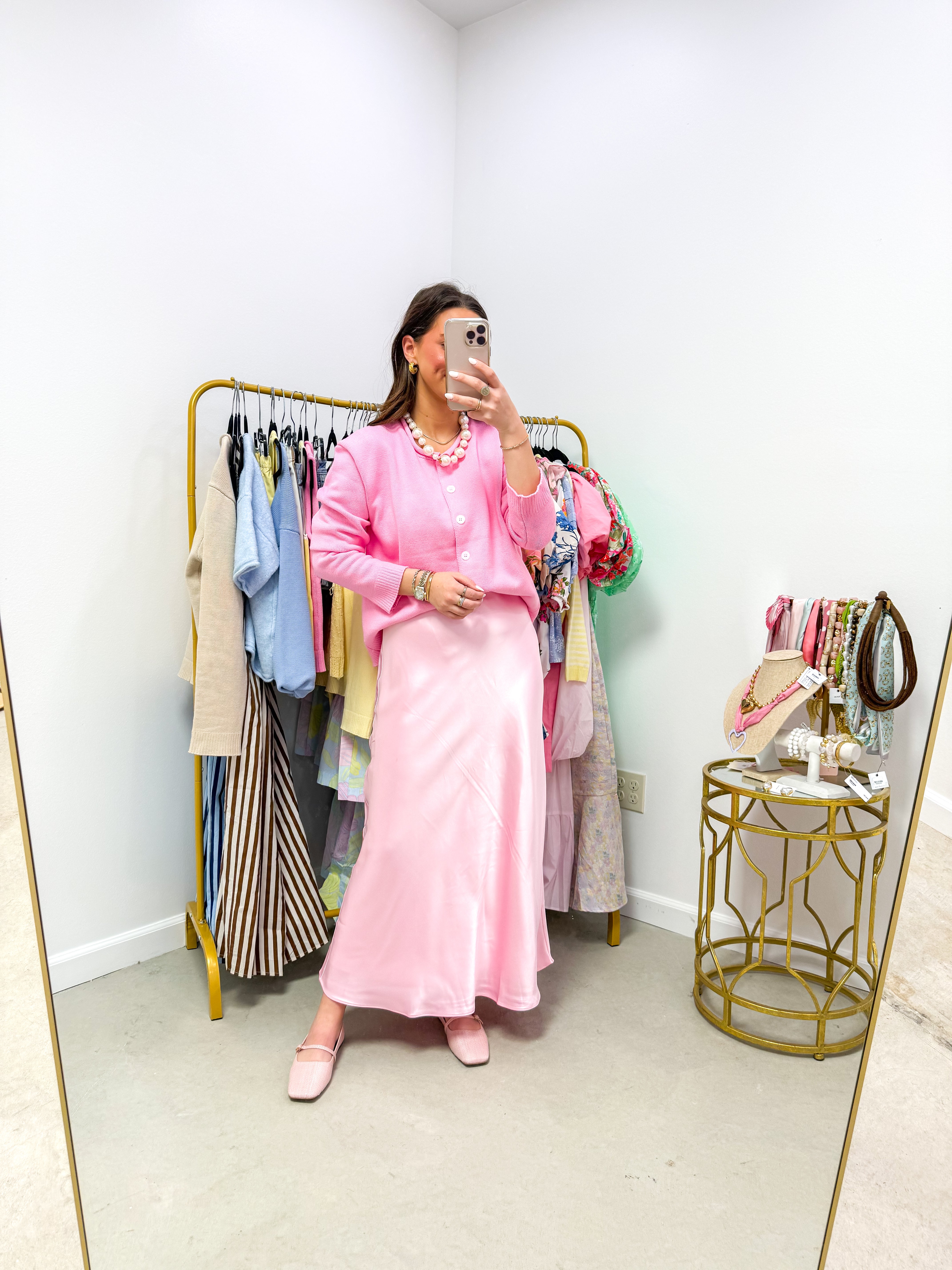 Soft Pink Satin Maxi Skirt