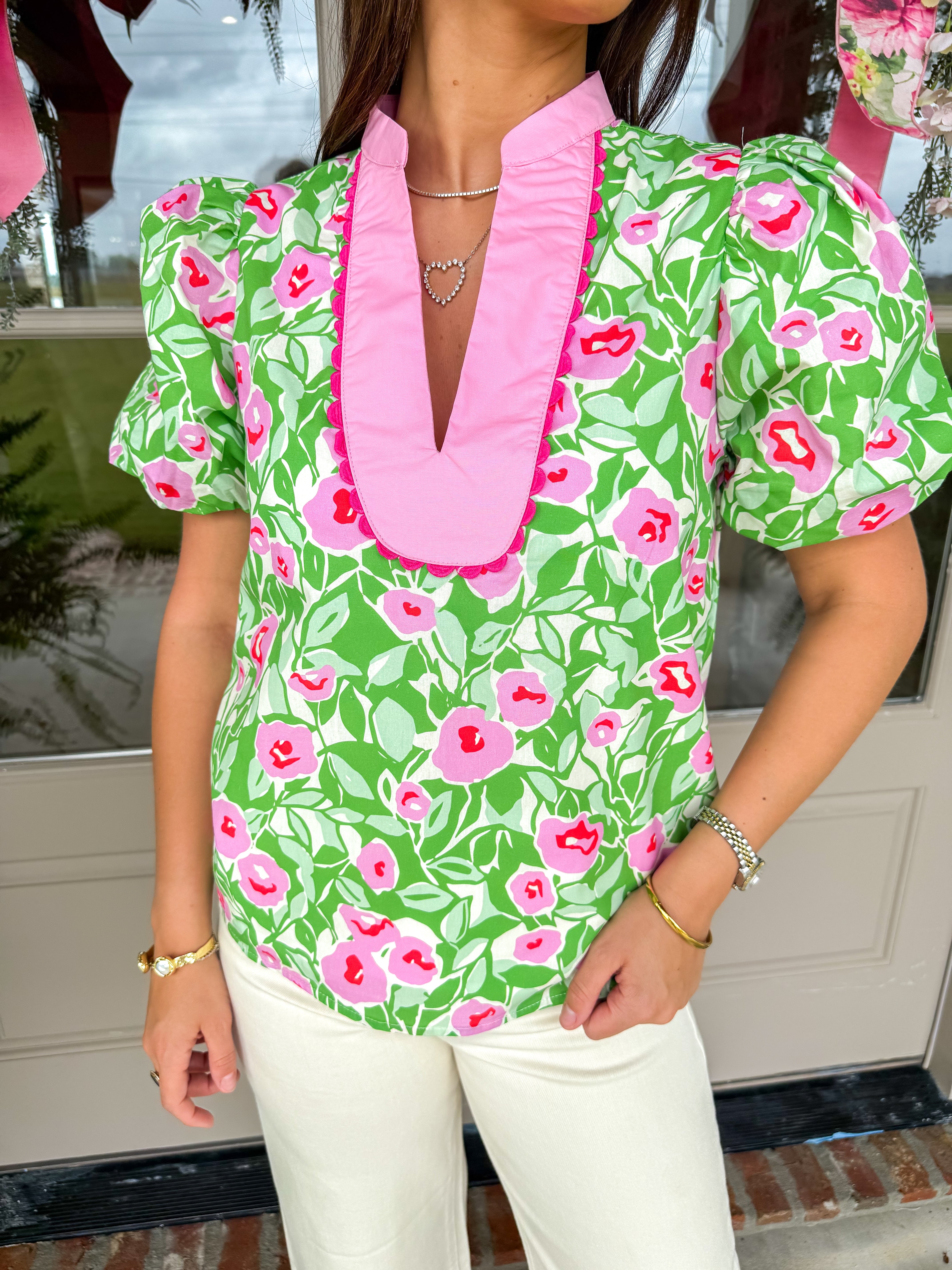 Meadow Springs Green Floral Top