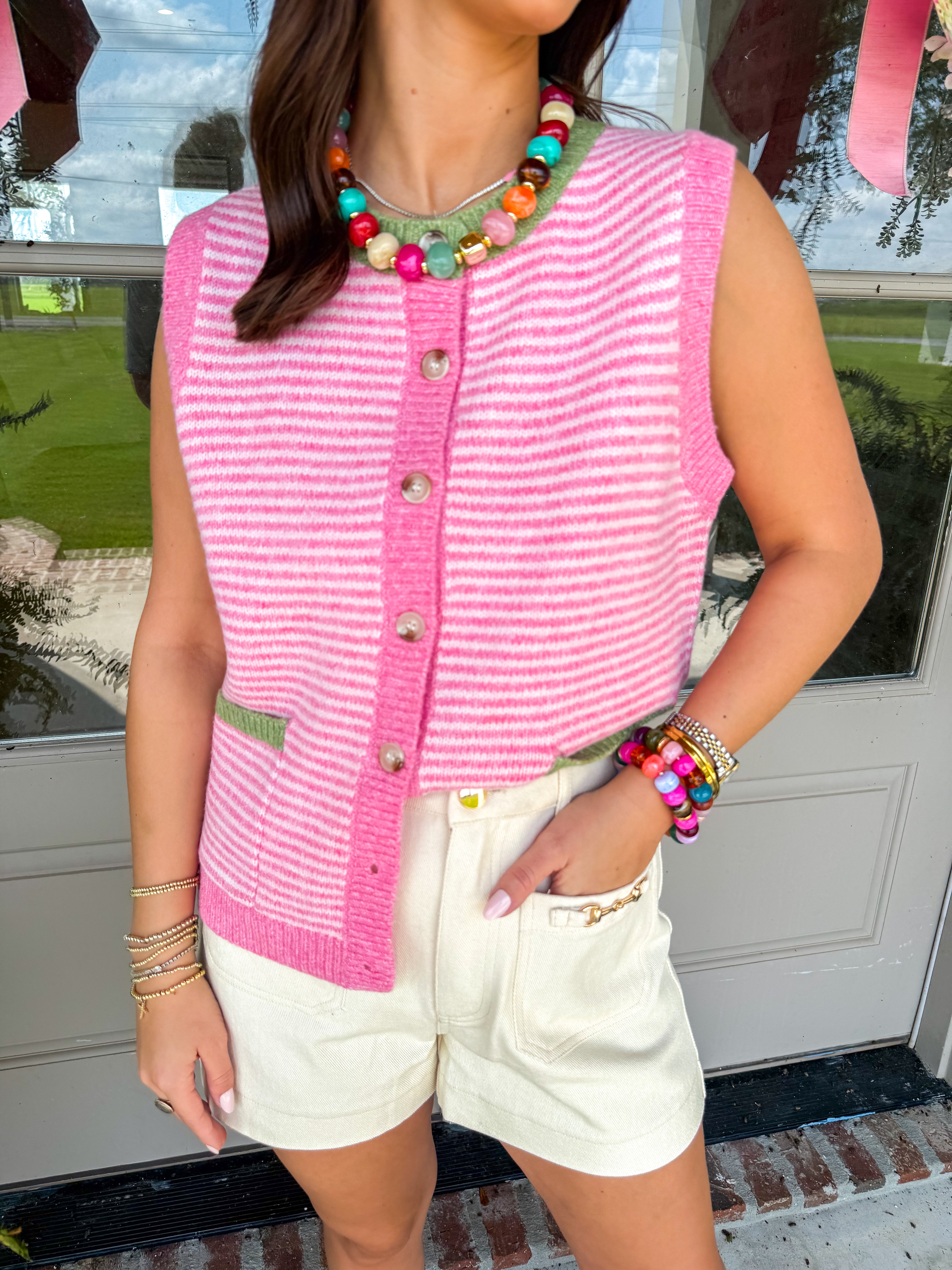 Sweet Stripes Button-Front Vest