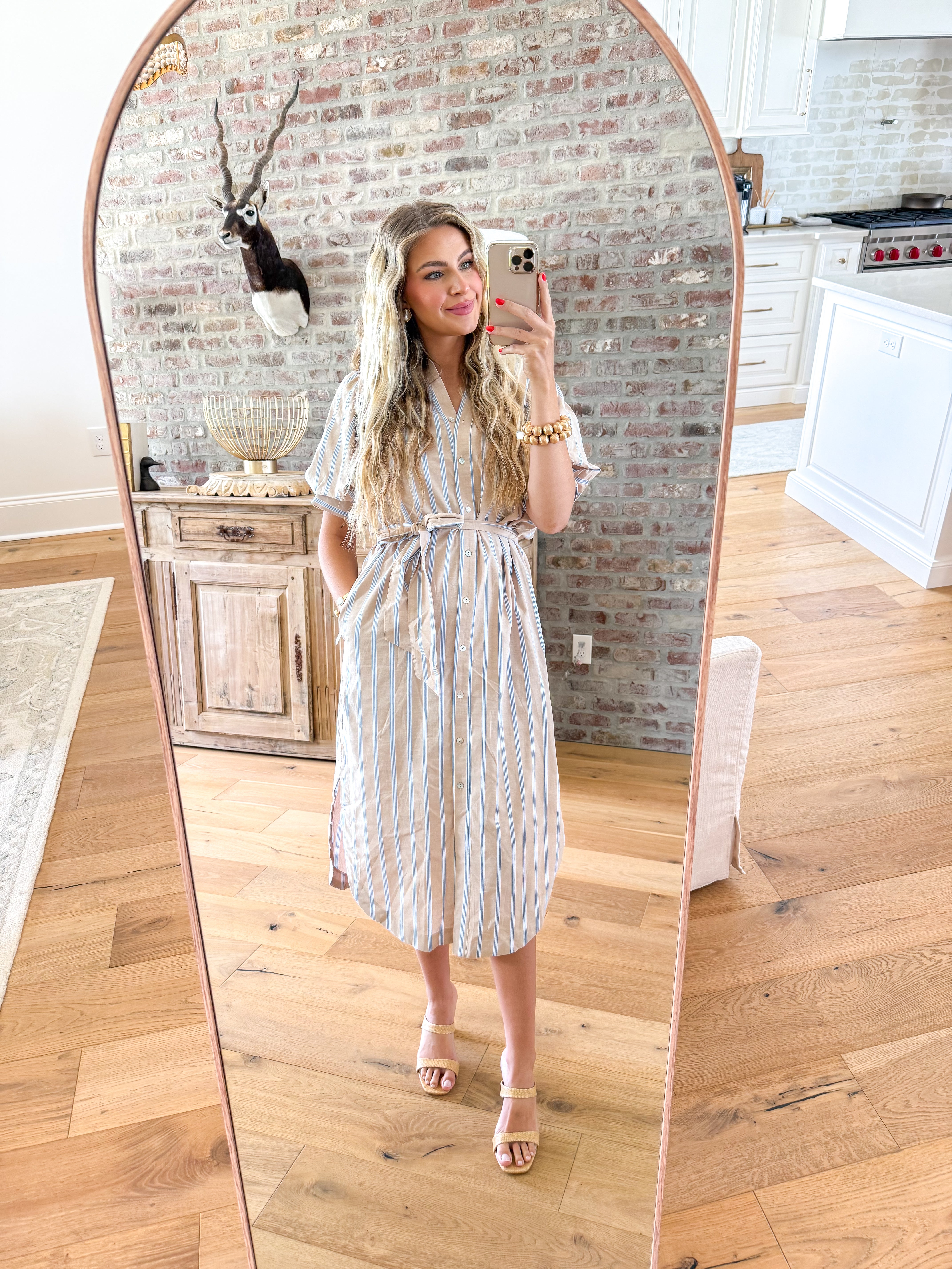 Sunny Side Stripe Taupe Midi Dress