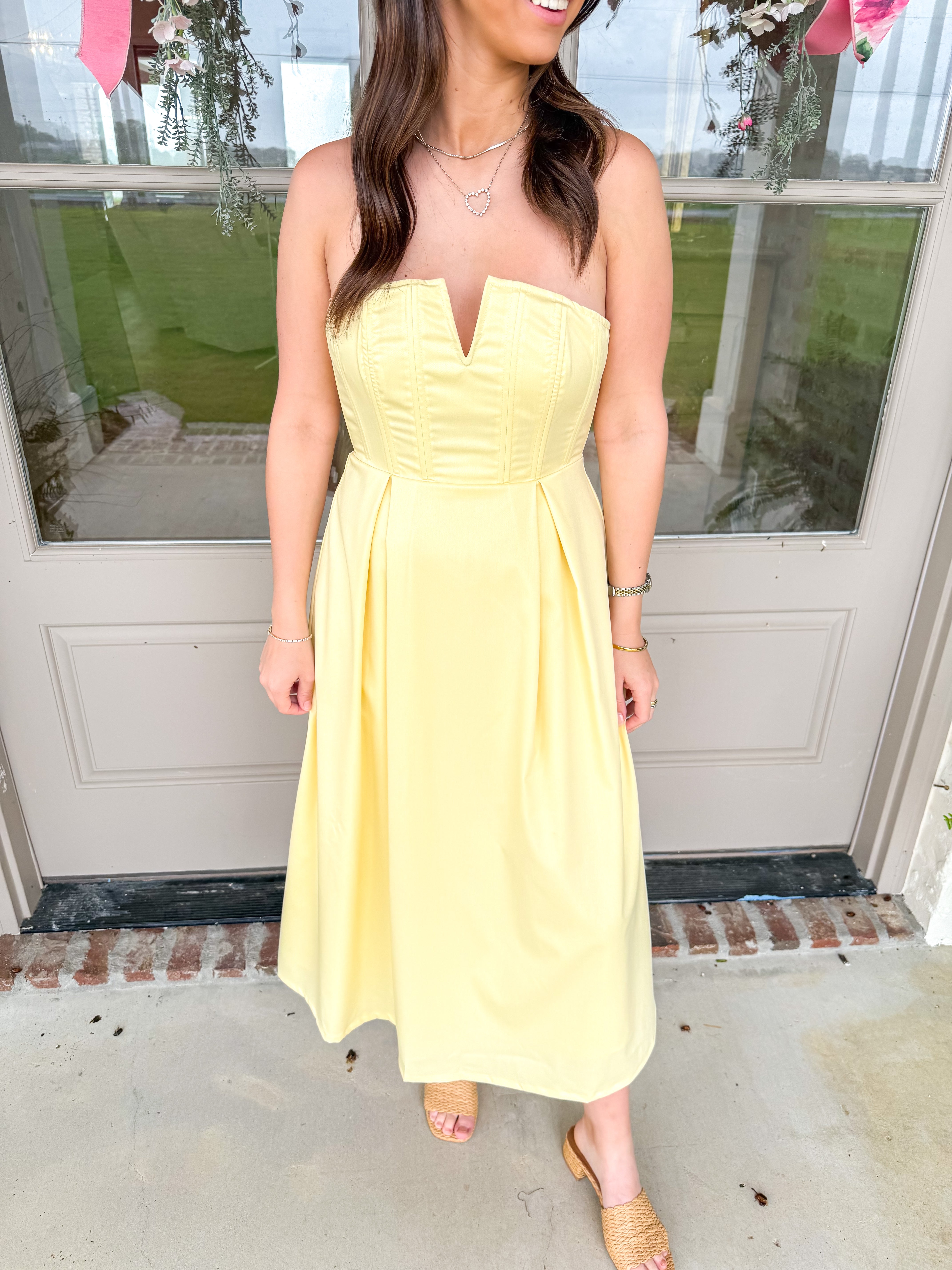 Zae Yellow V-wire Modal Blend Midi Dress