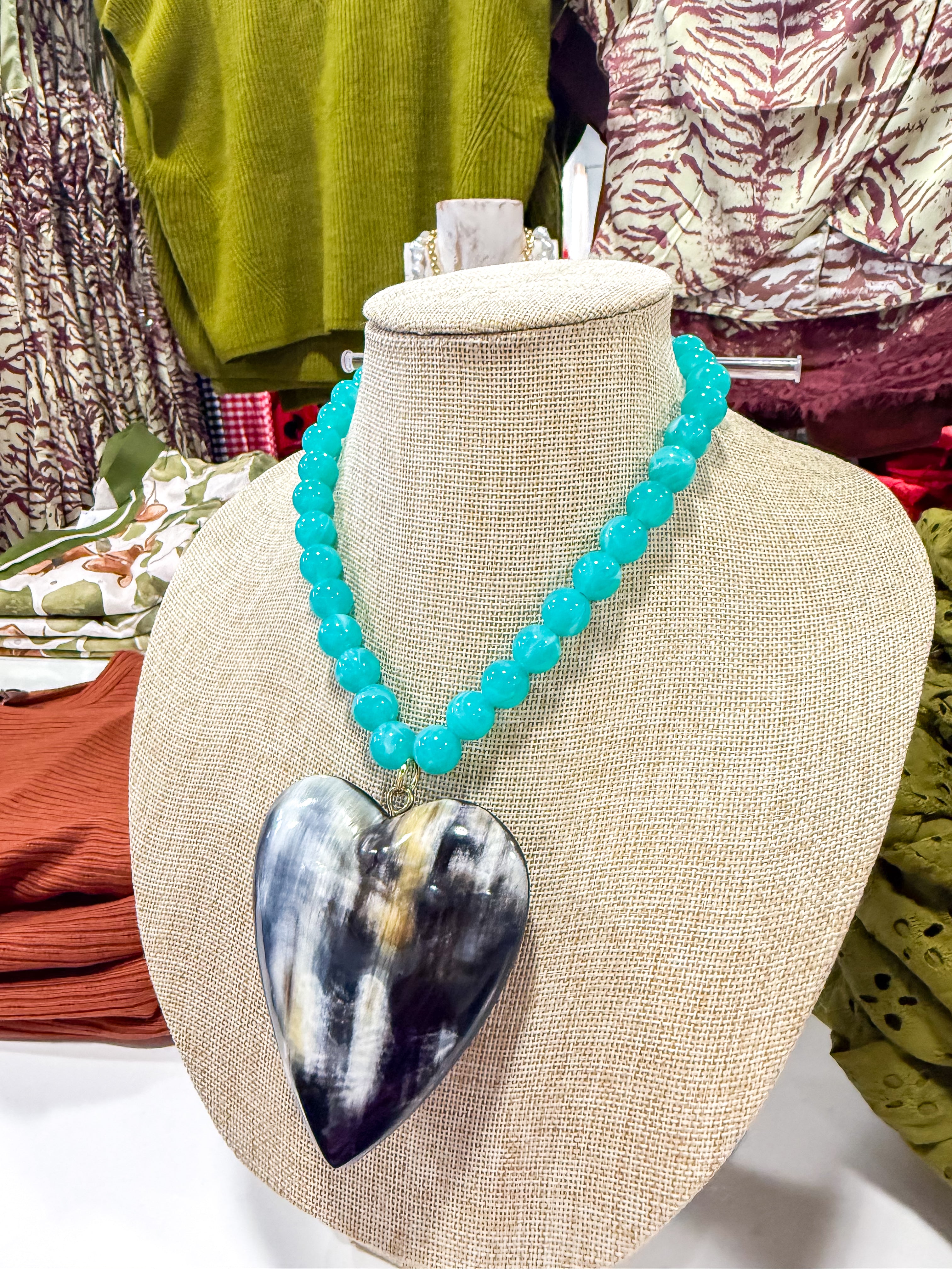 Large Black Ombre Heart Turquoise Beaded Necklace