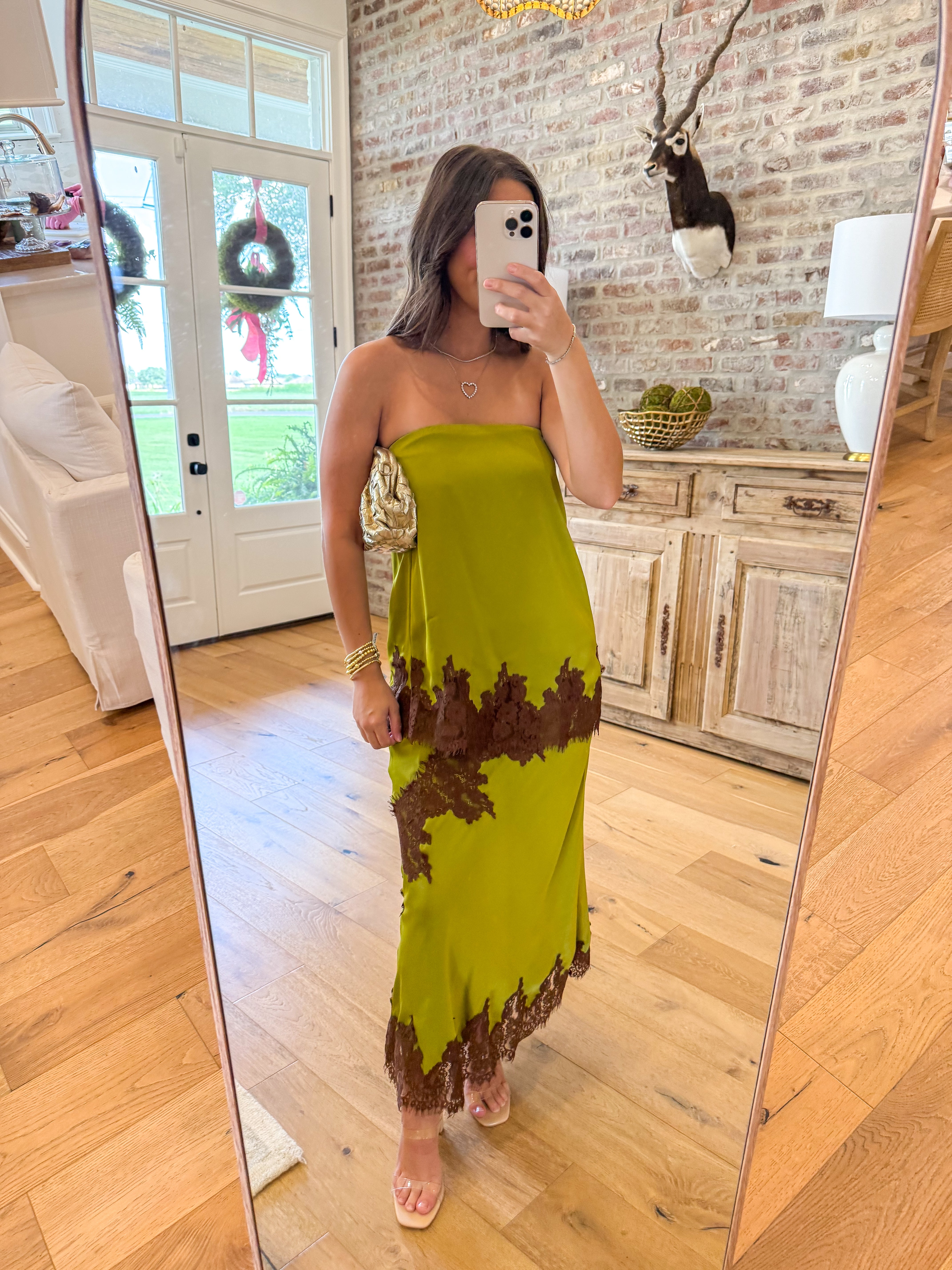 Chartreuse Charm Satin Lace Set