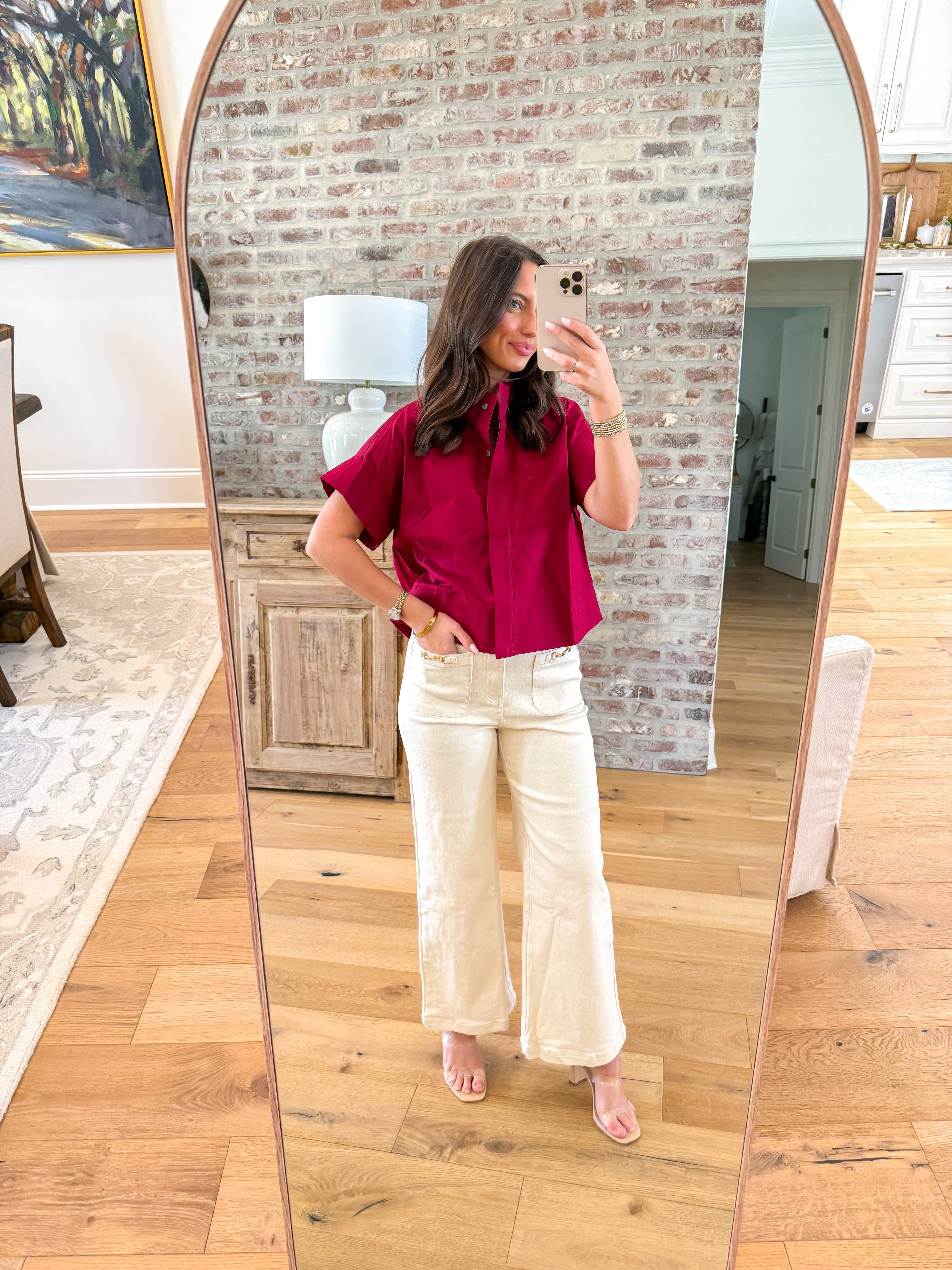 Magnolia Stand Collar Top Merlot