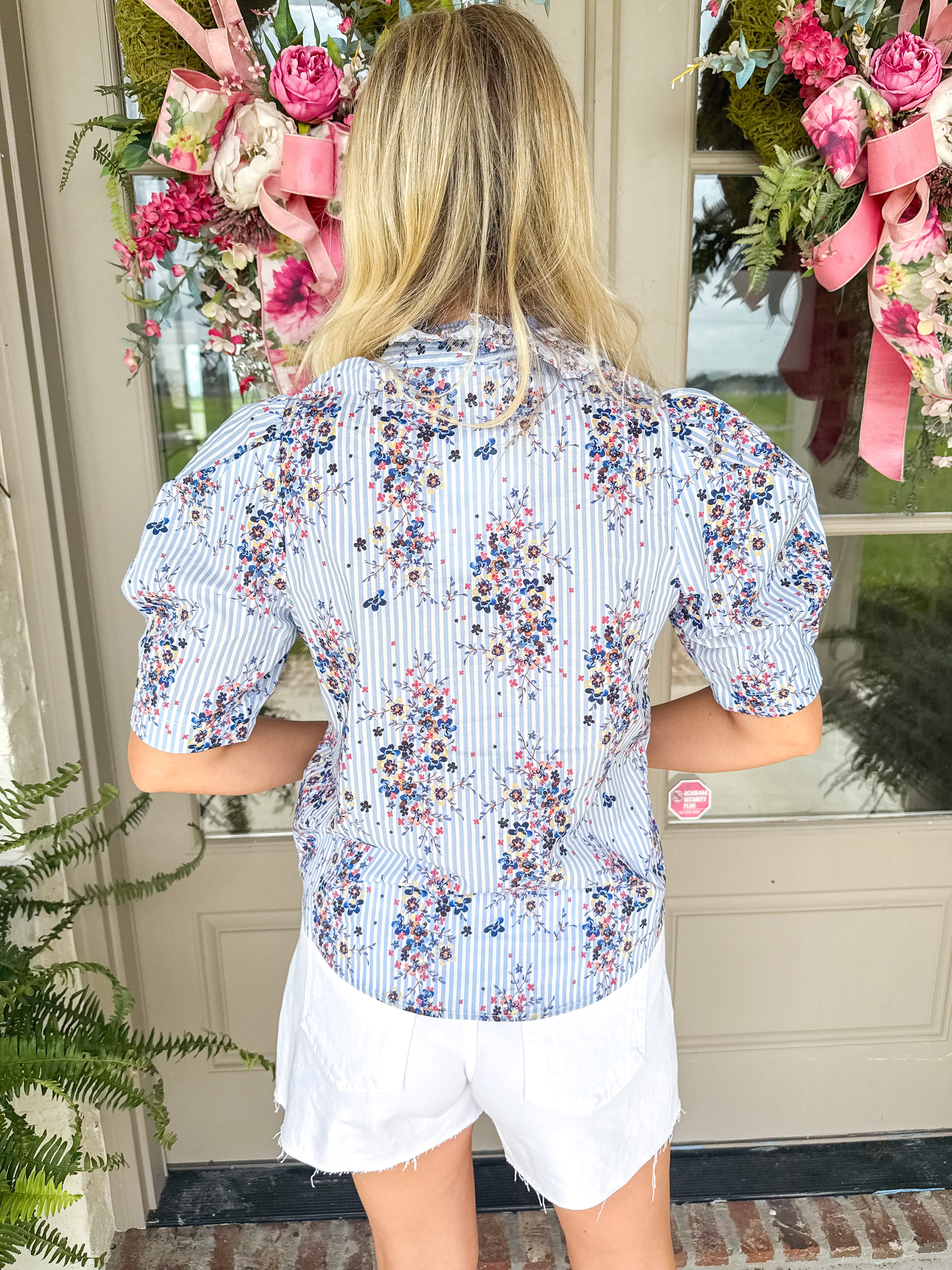 Garden Stripe Ruffle Collar Blouse