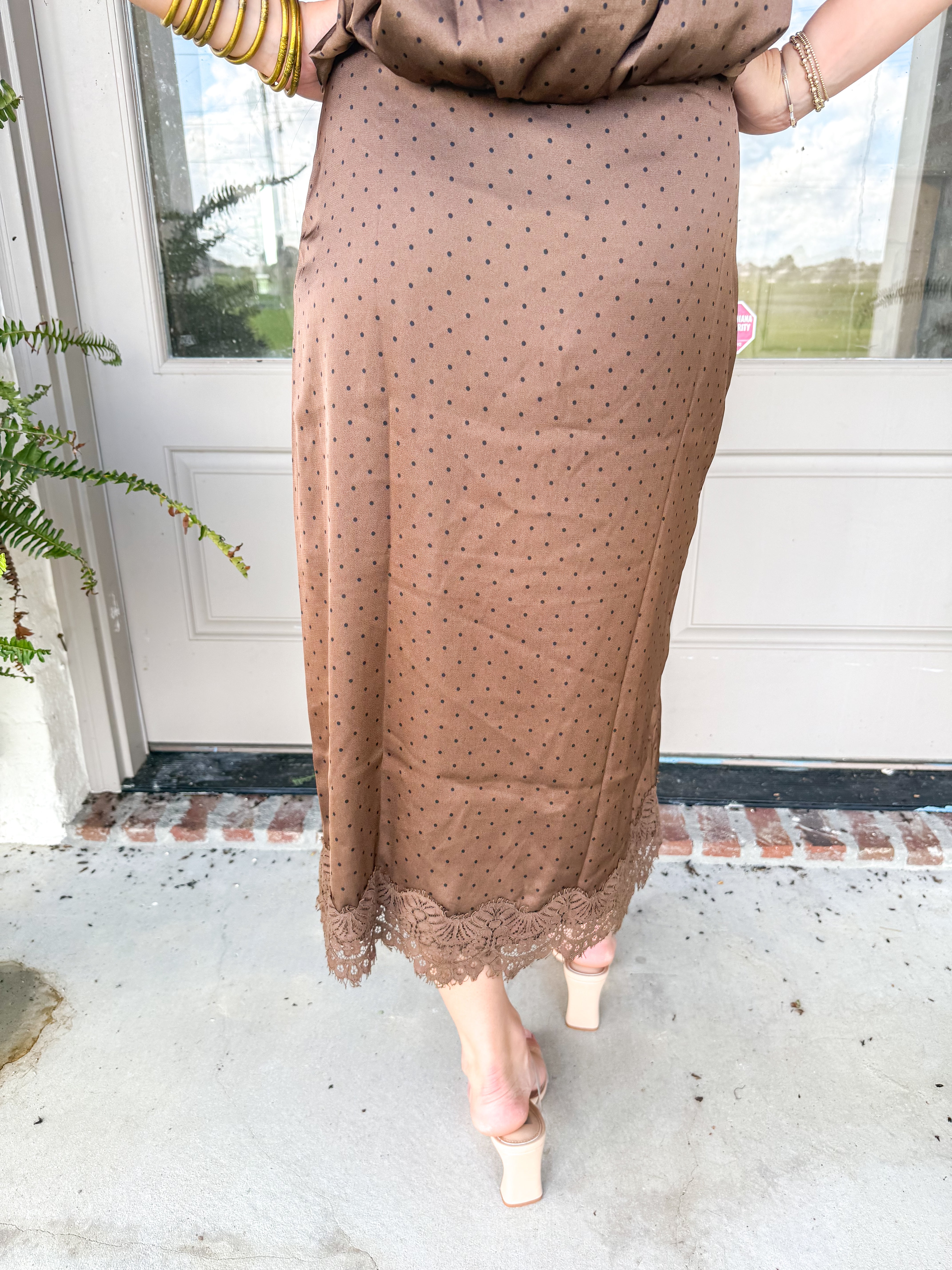 Mocha Dot Bias Midi Skirt
