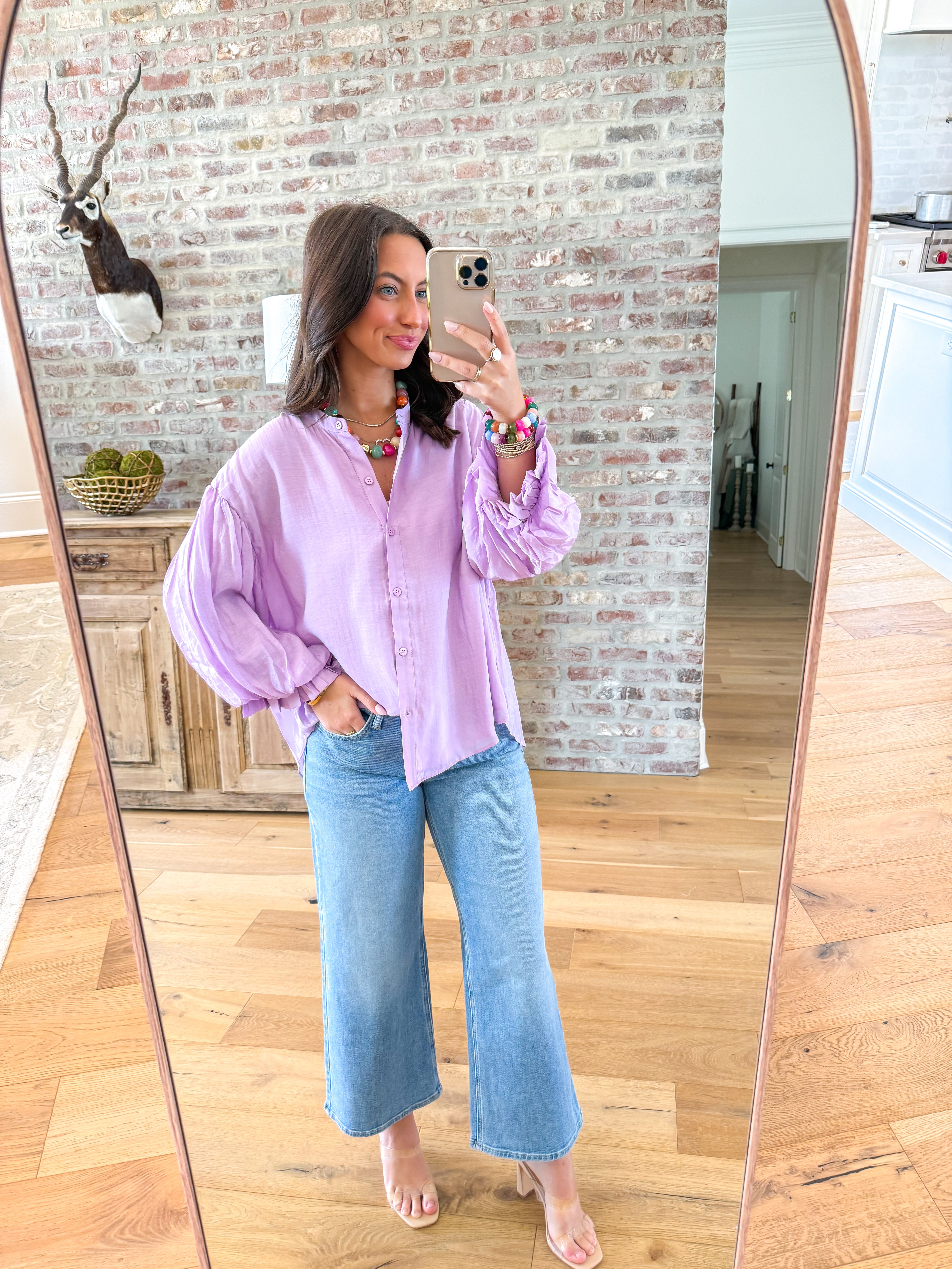 Lavender Puff Sleeve Button-Down