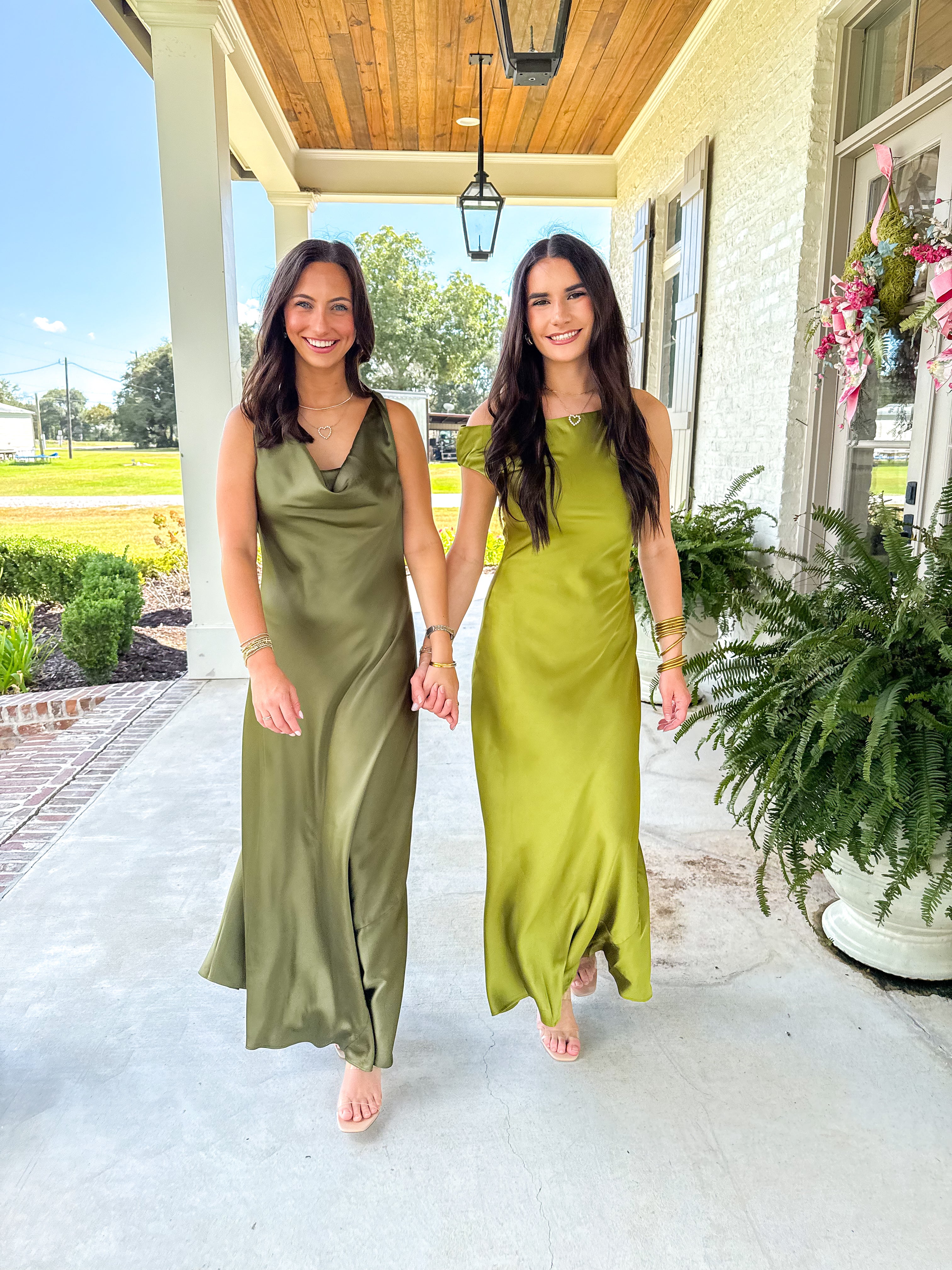 The Olive Hour One-Shoulder Satin Maxi Dress
