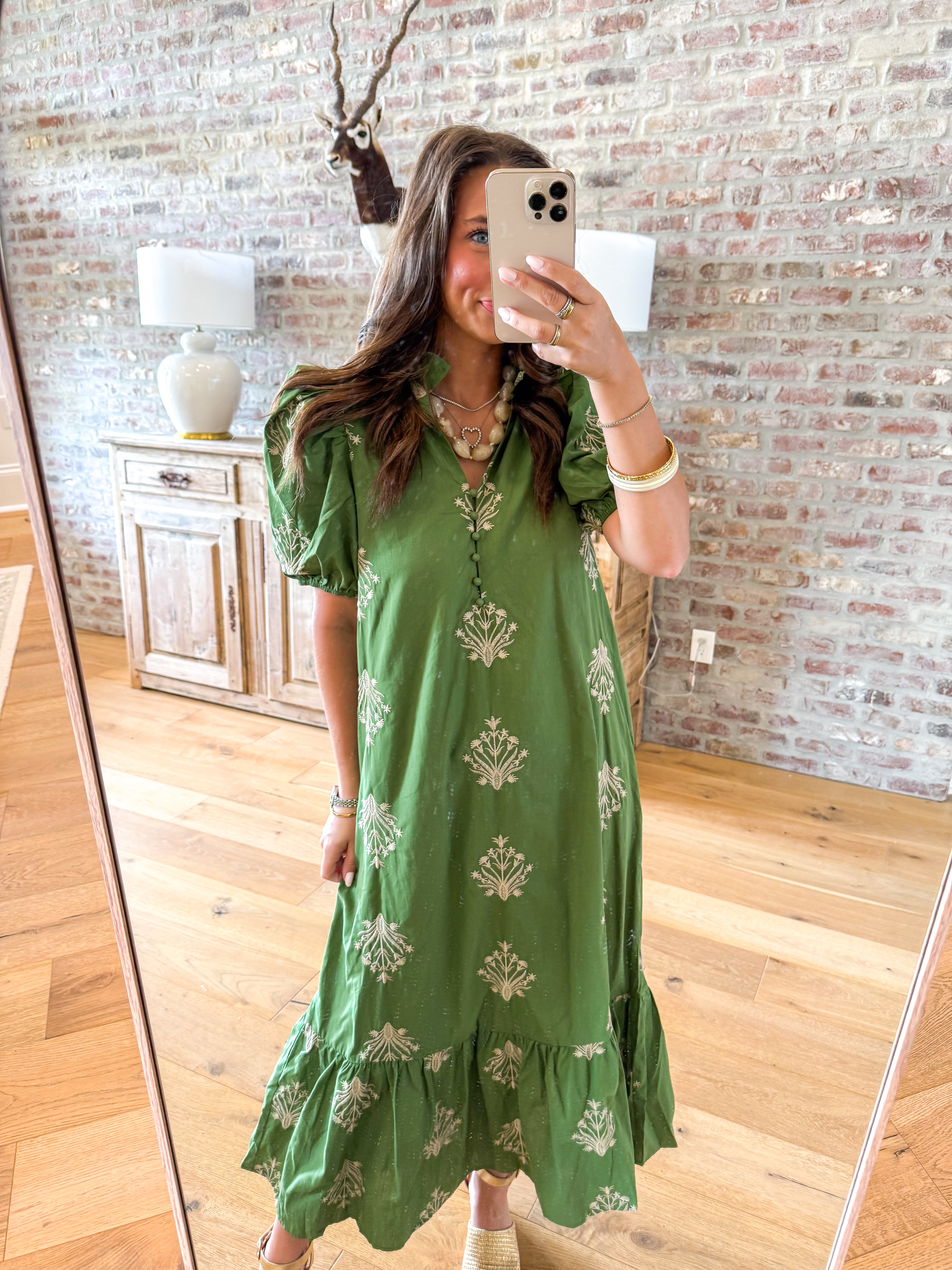 The Wildflower Embroidered Midi Olive