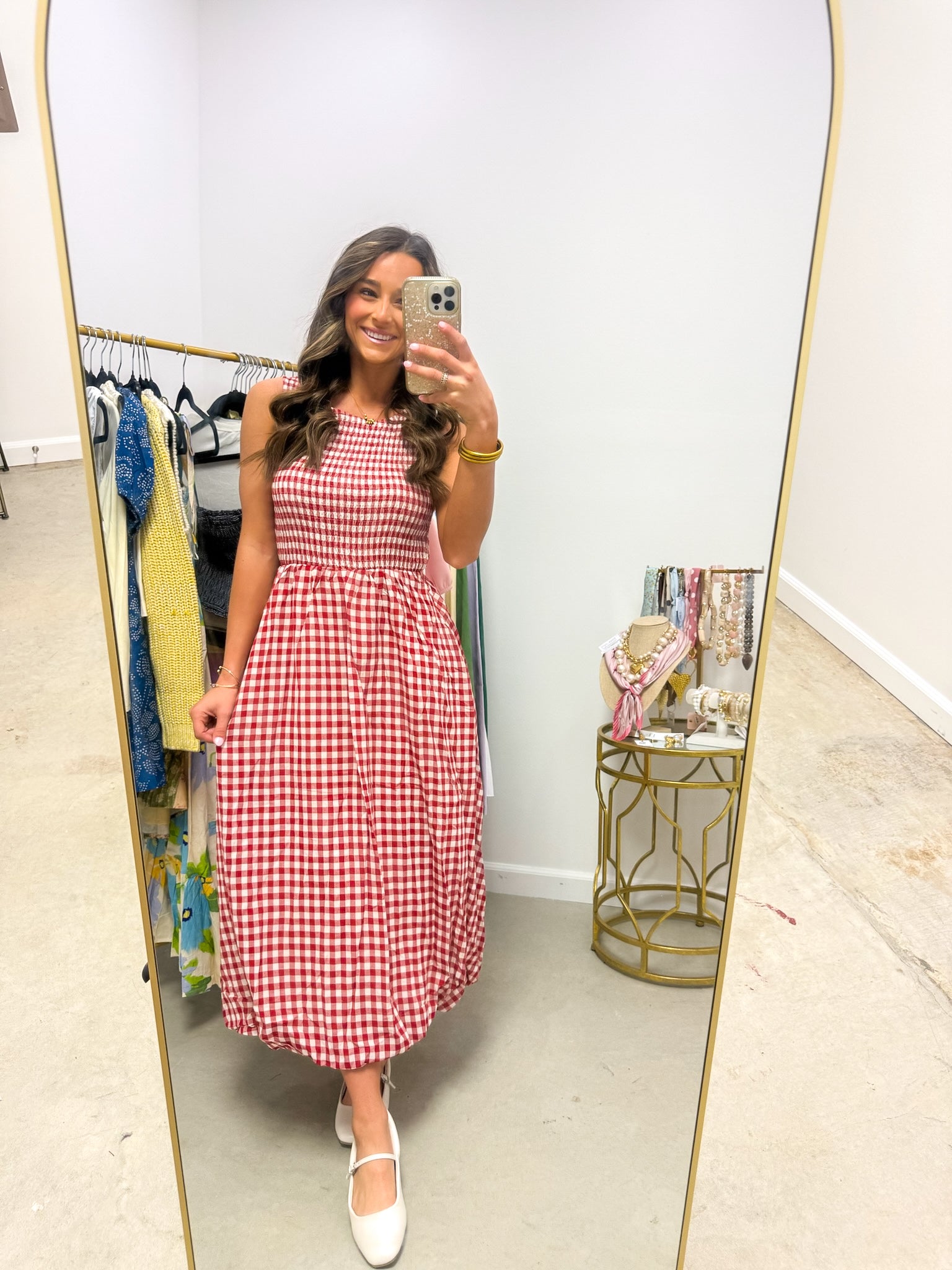 Apple Gingham Midi Dress