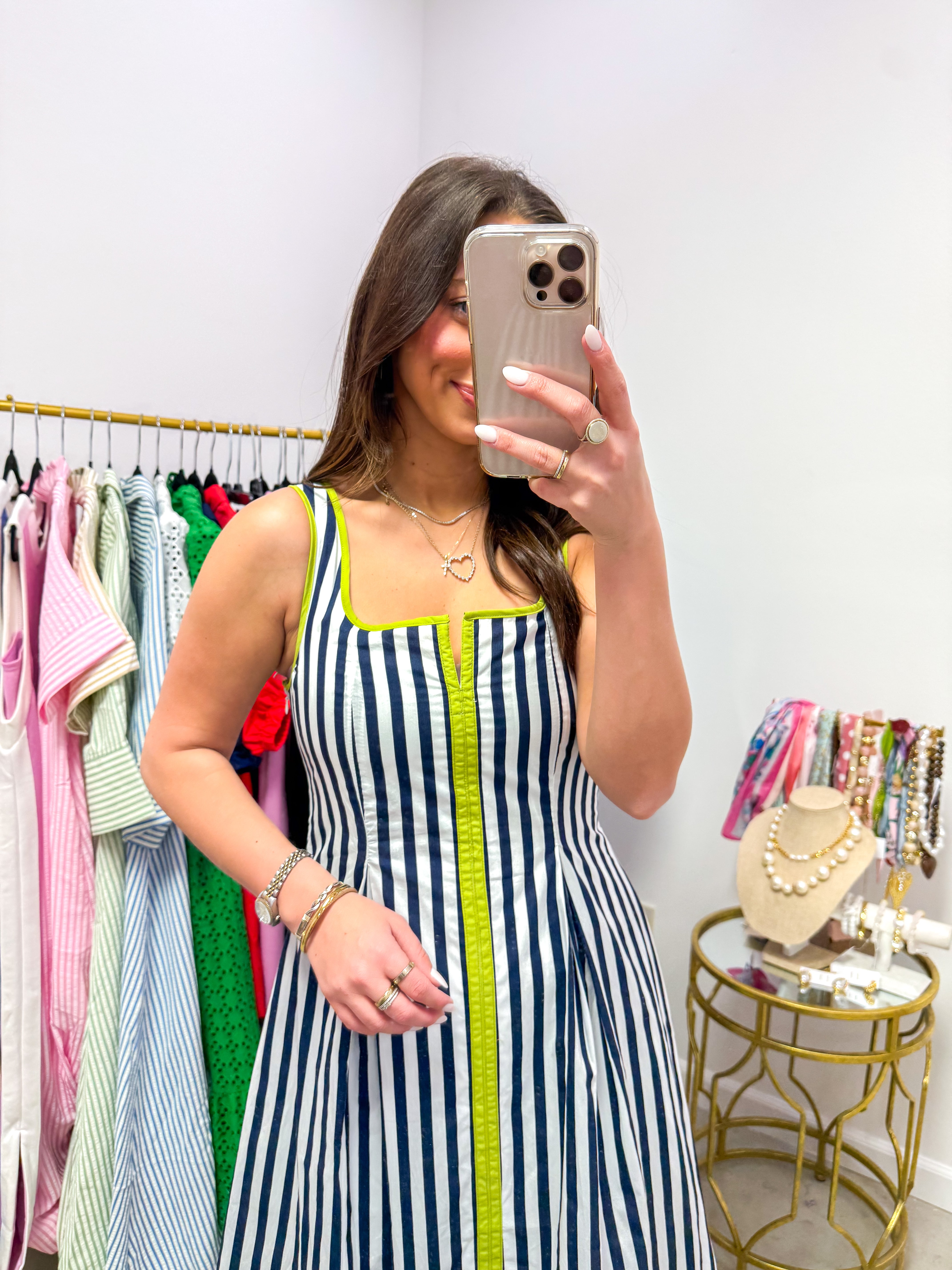 Midnight Lime Striped Midi