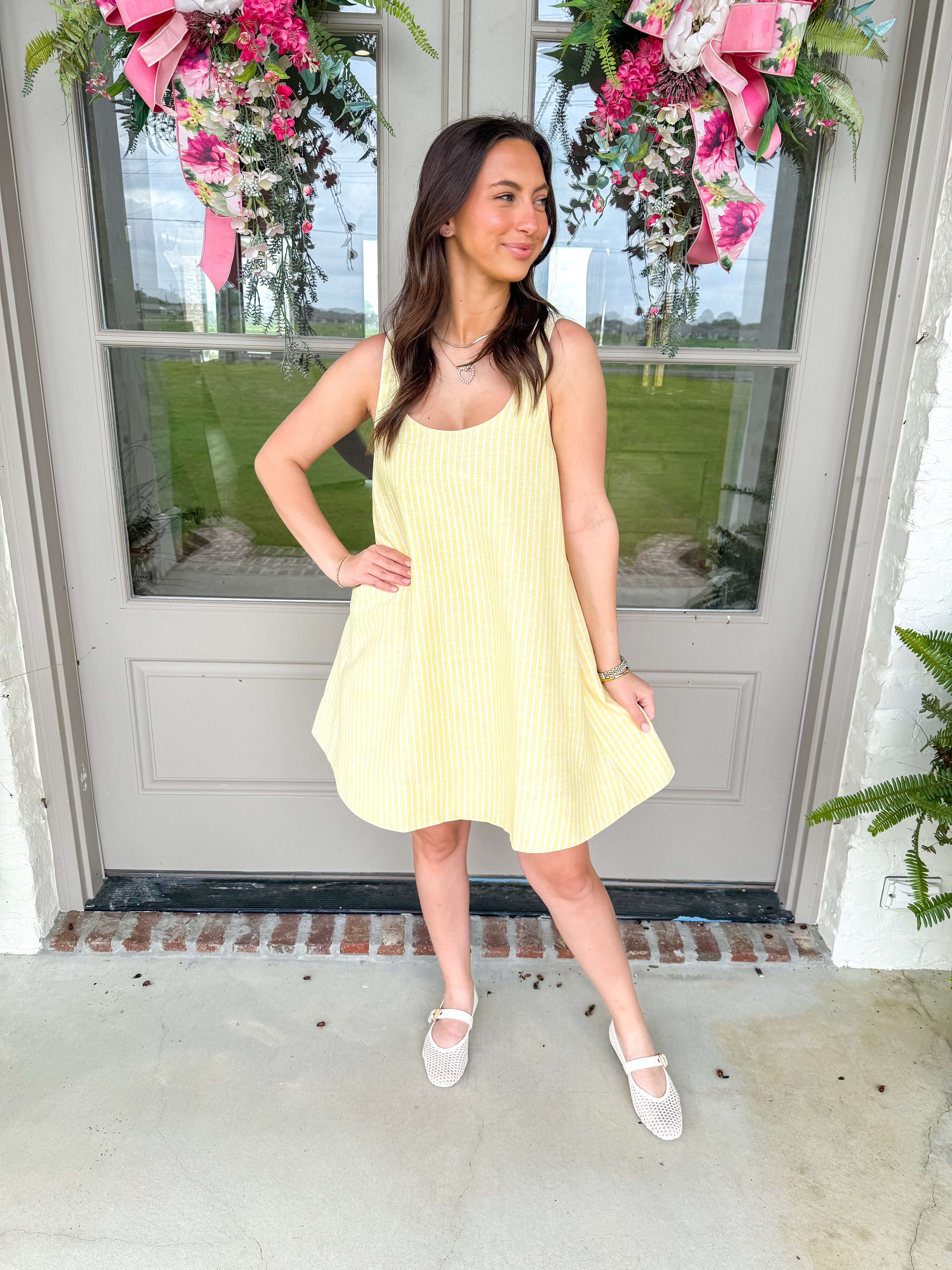 Naomi Yellow Striped Swing Mini Dress