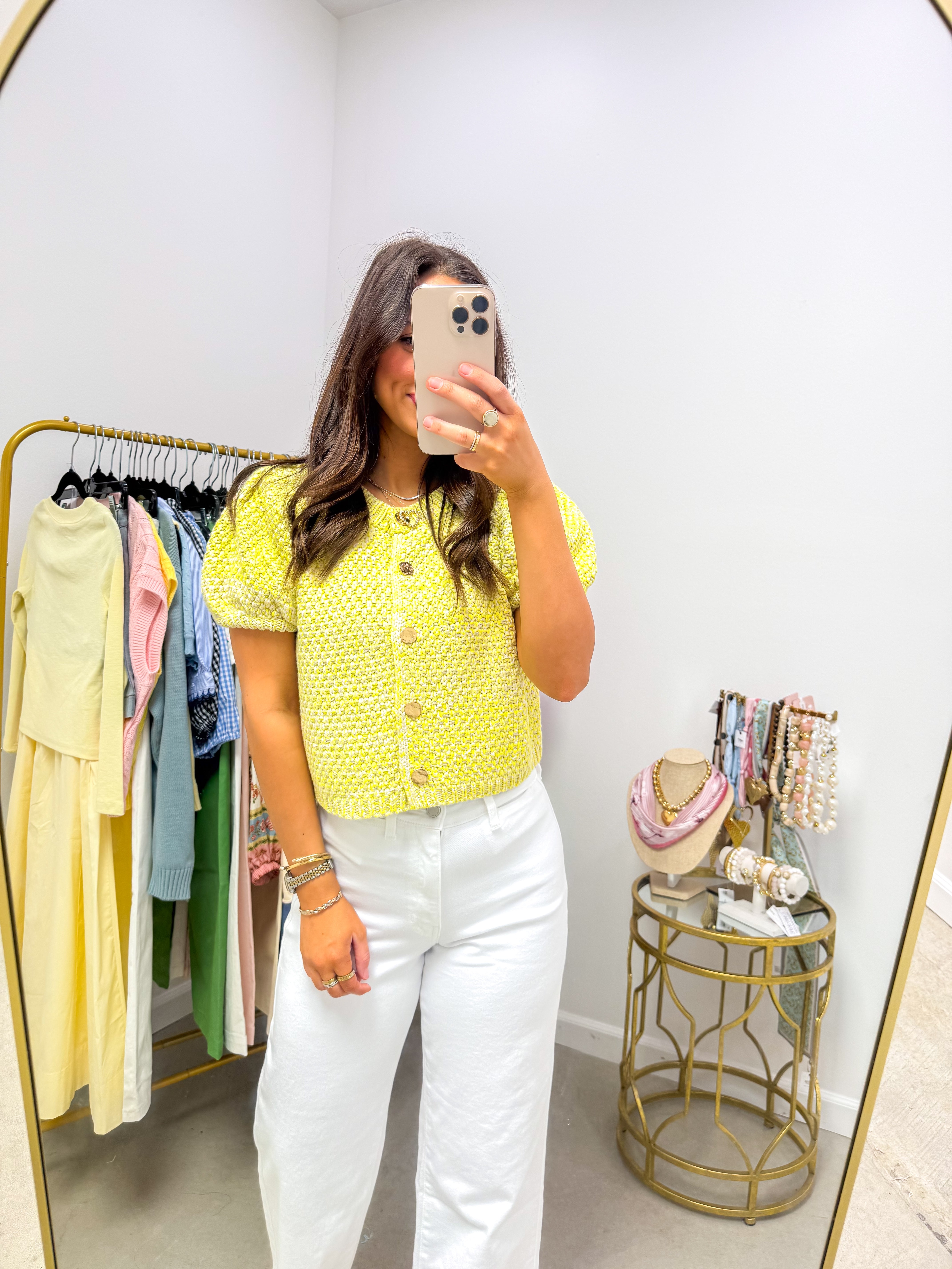 Karlie Knit Yellow Puff Sleeve Cardigan