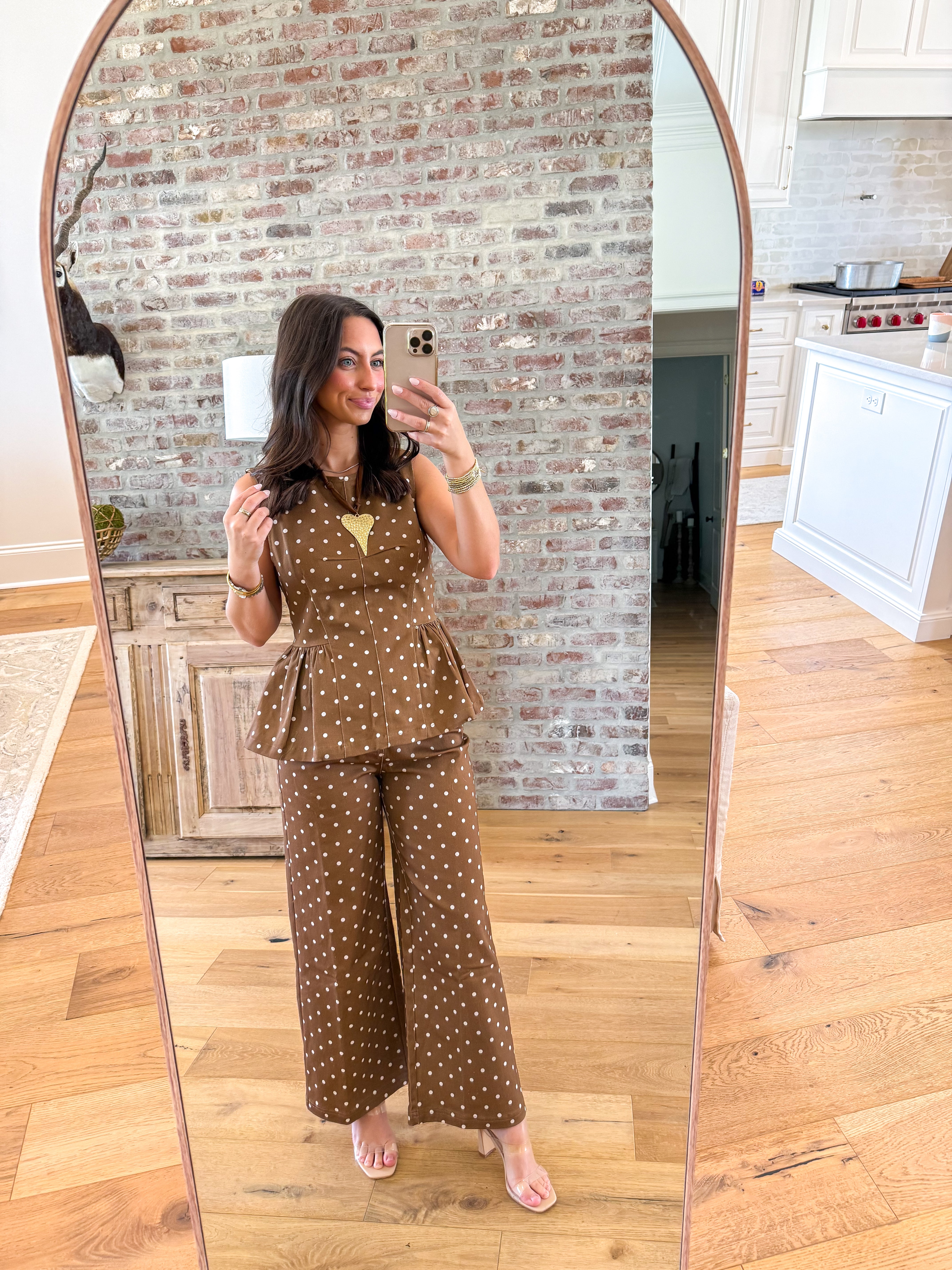 Caramel Dreams Polka Dot Peplum Top