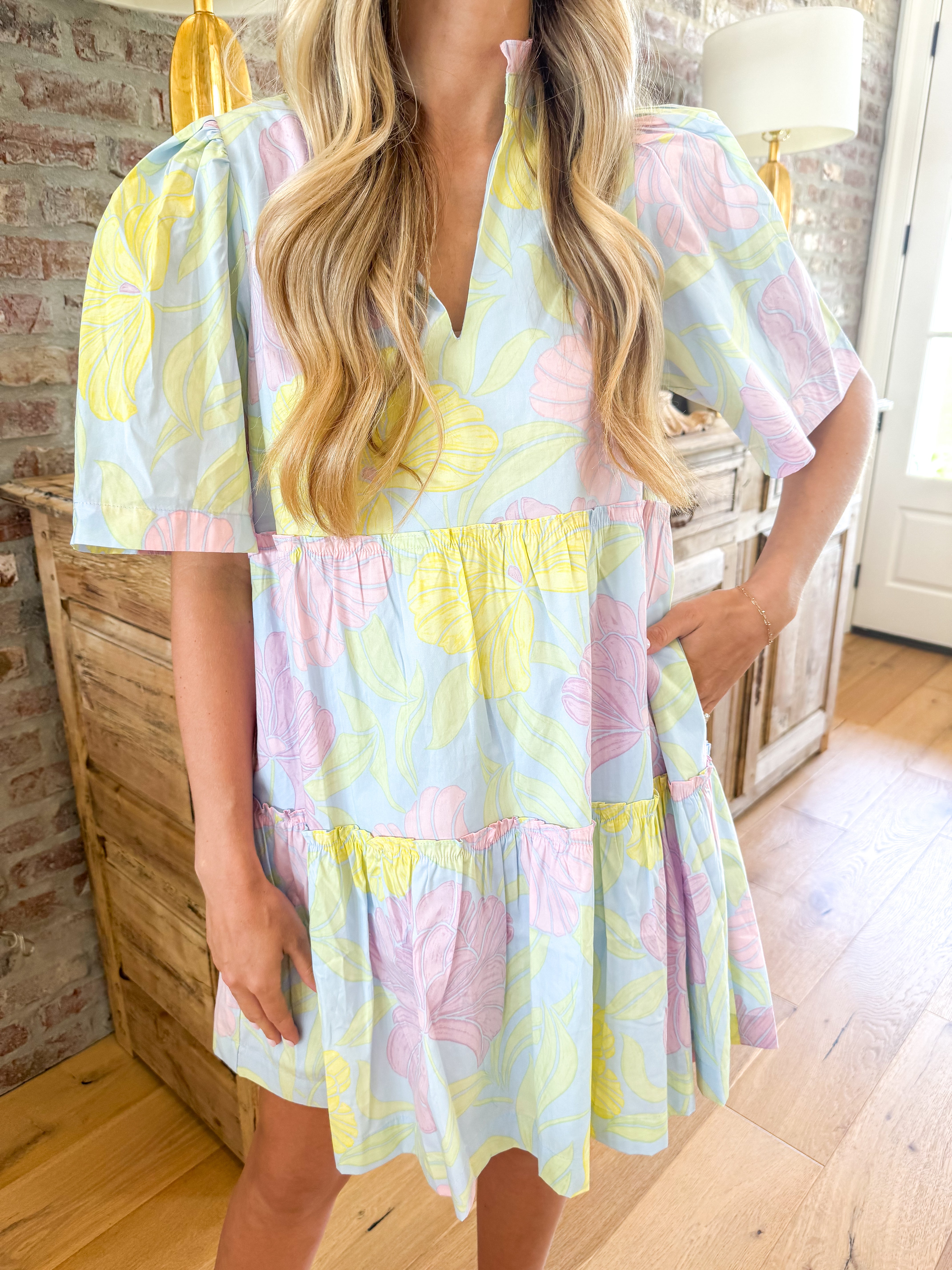 Brisa Floral Dixie Split Neck Shift Dress