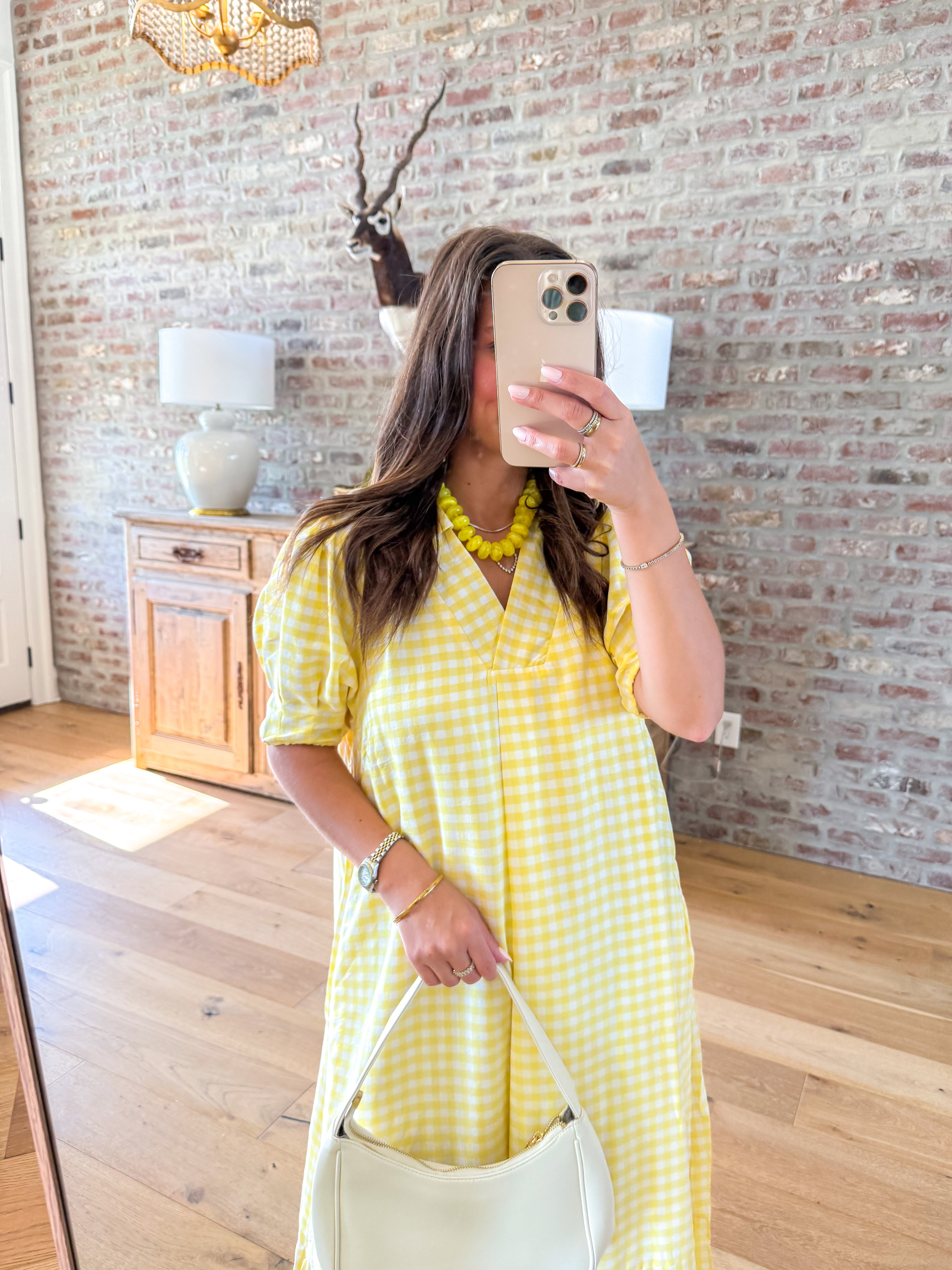 Lemon Gingham Midi Dress