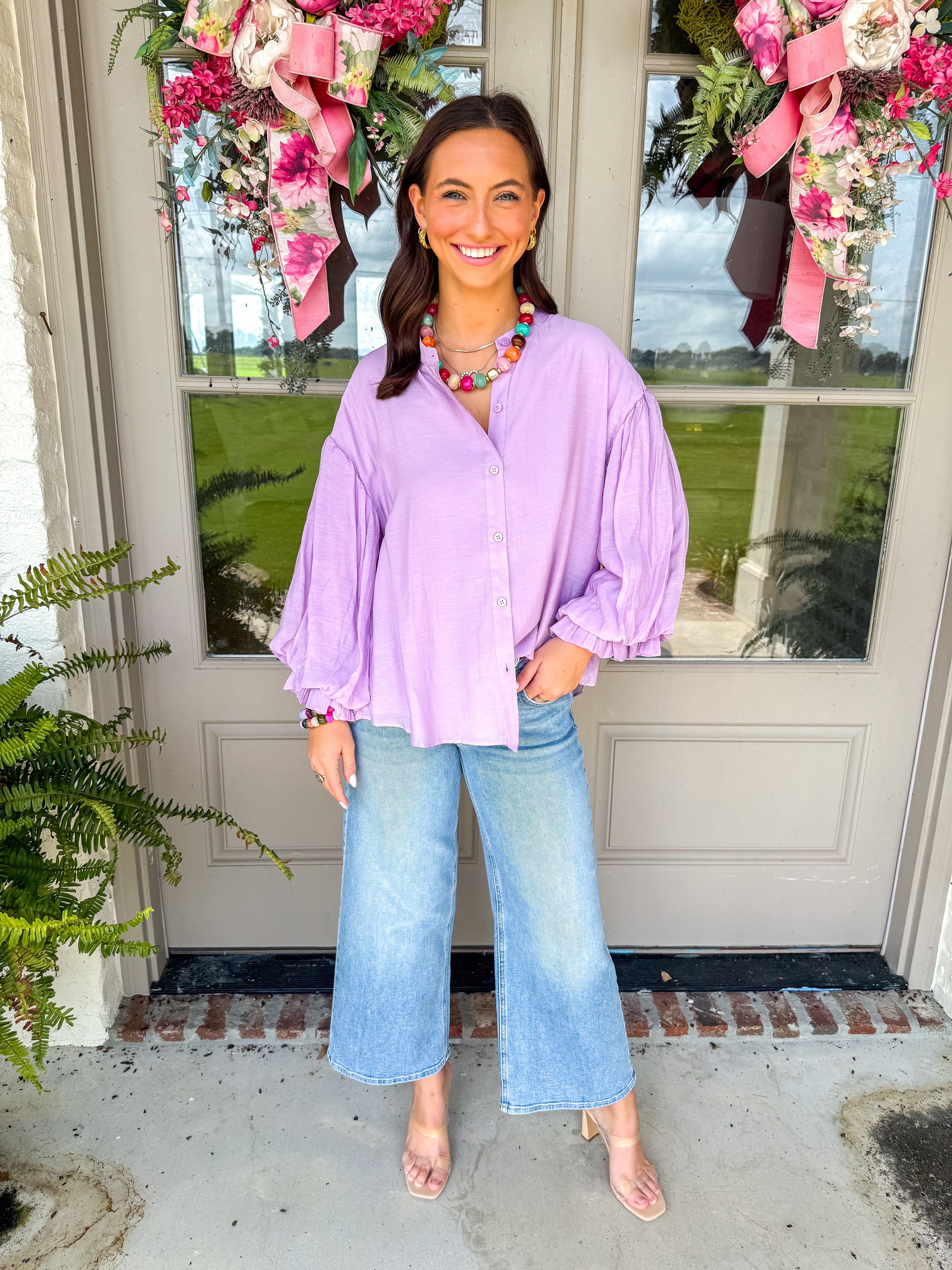 Lavender Puff Sleeve Button-Down