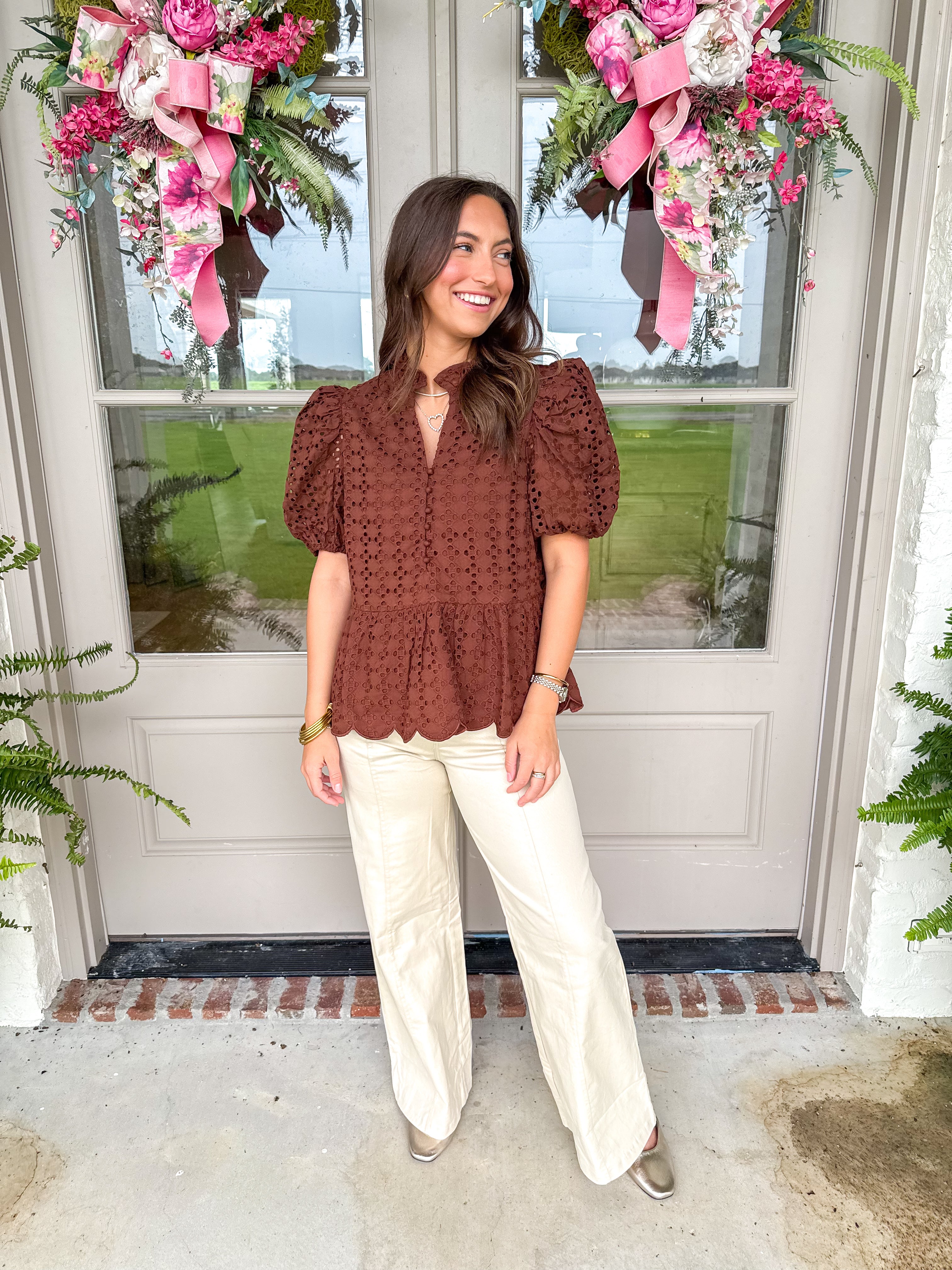Chocolate Eyelet Peplum Blouse