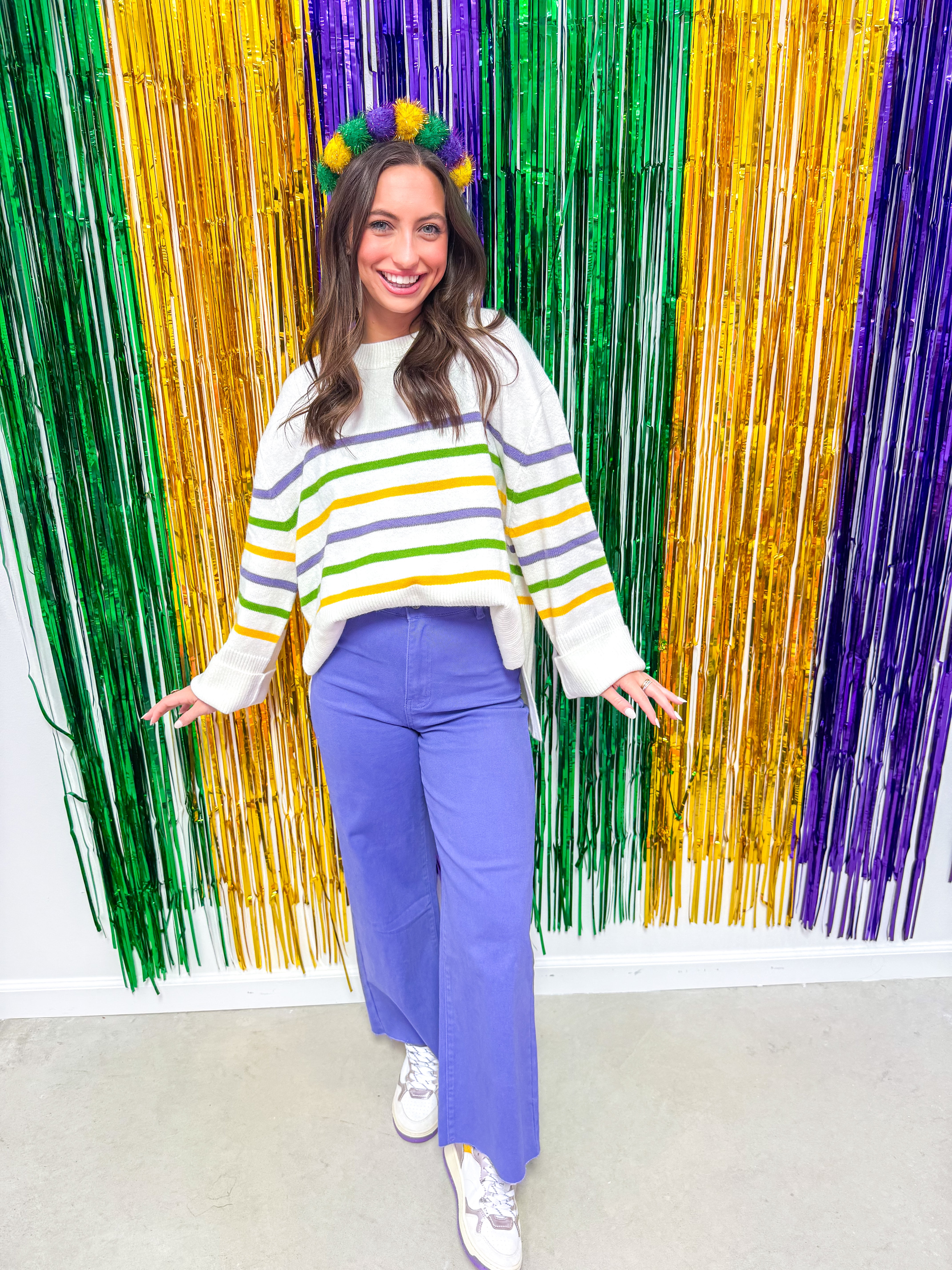 Mardi Gras Ivory Striped Sweater