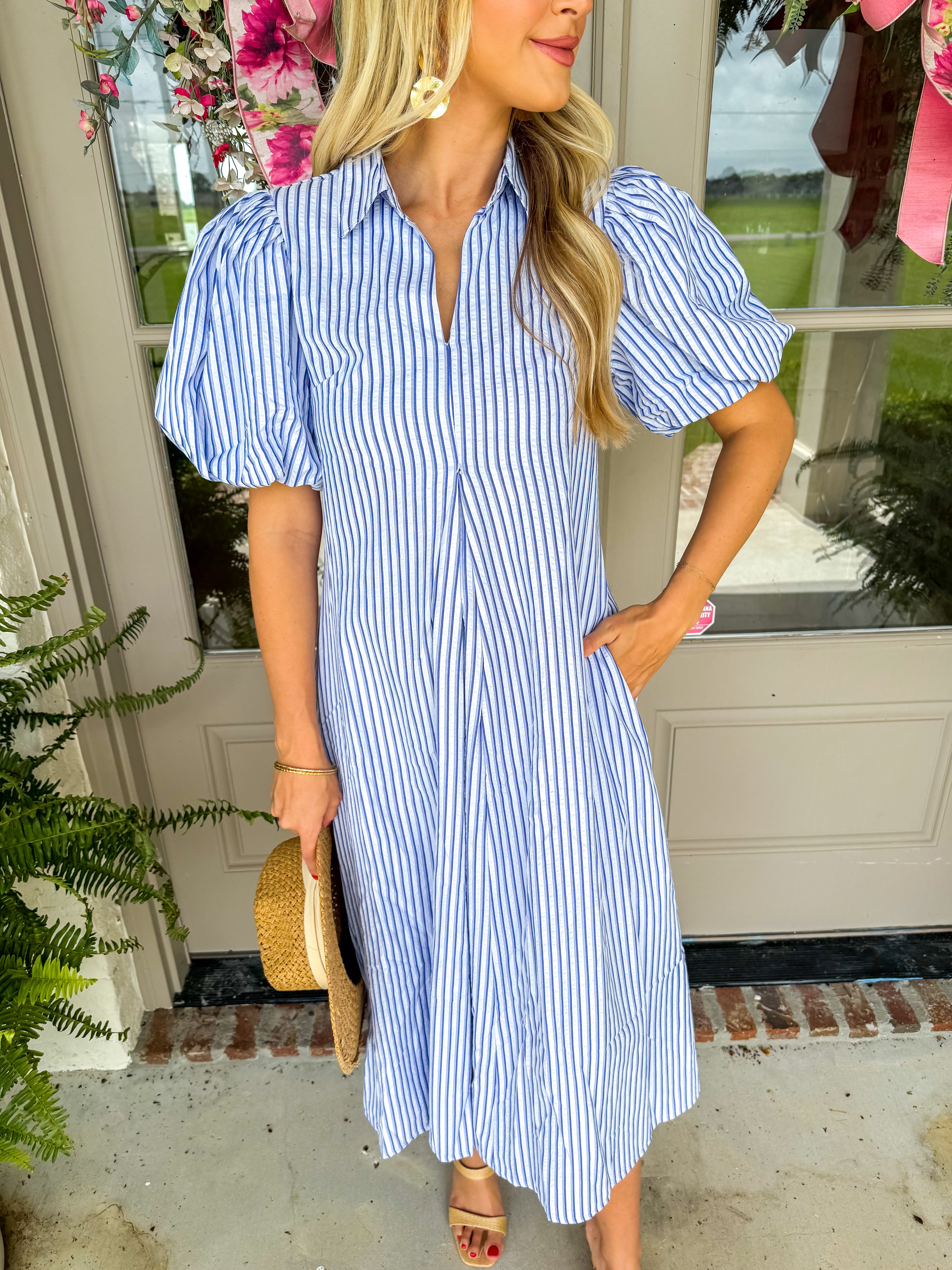 Magnolia Blue Stripe Midi