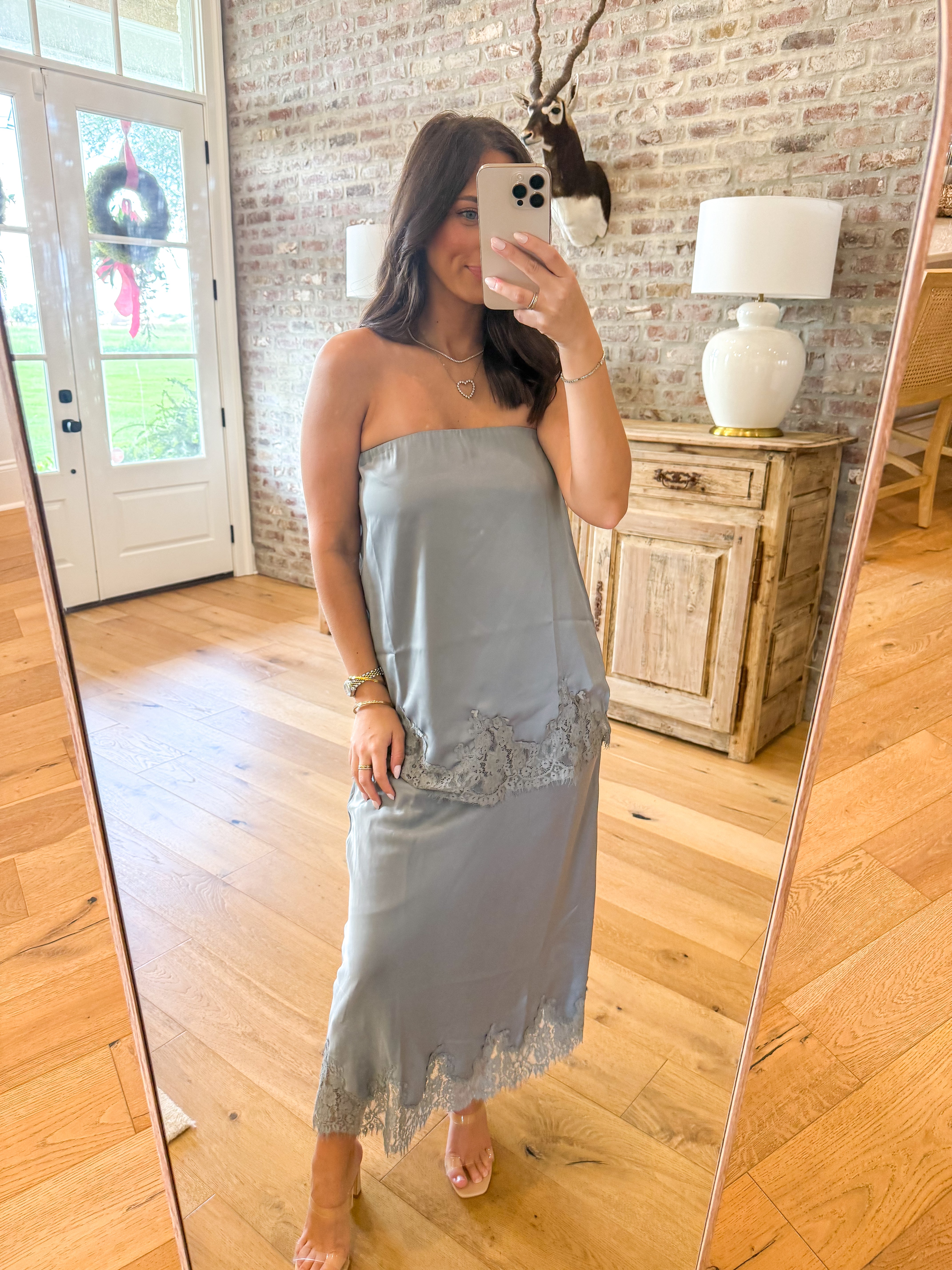 Grey Charm Satin Lace Set