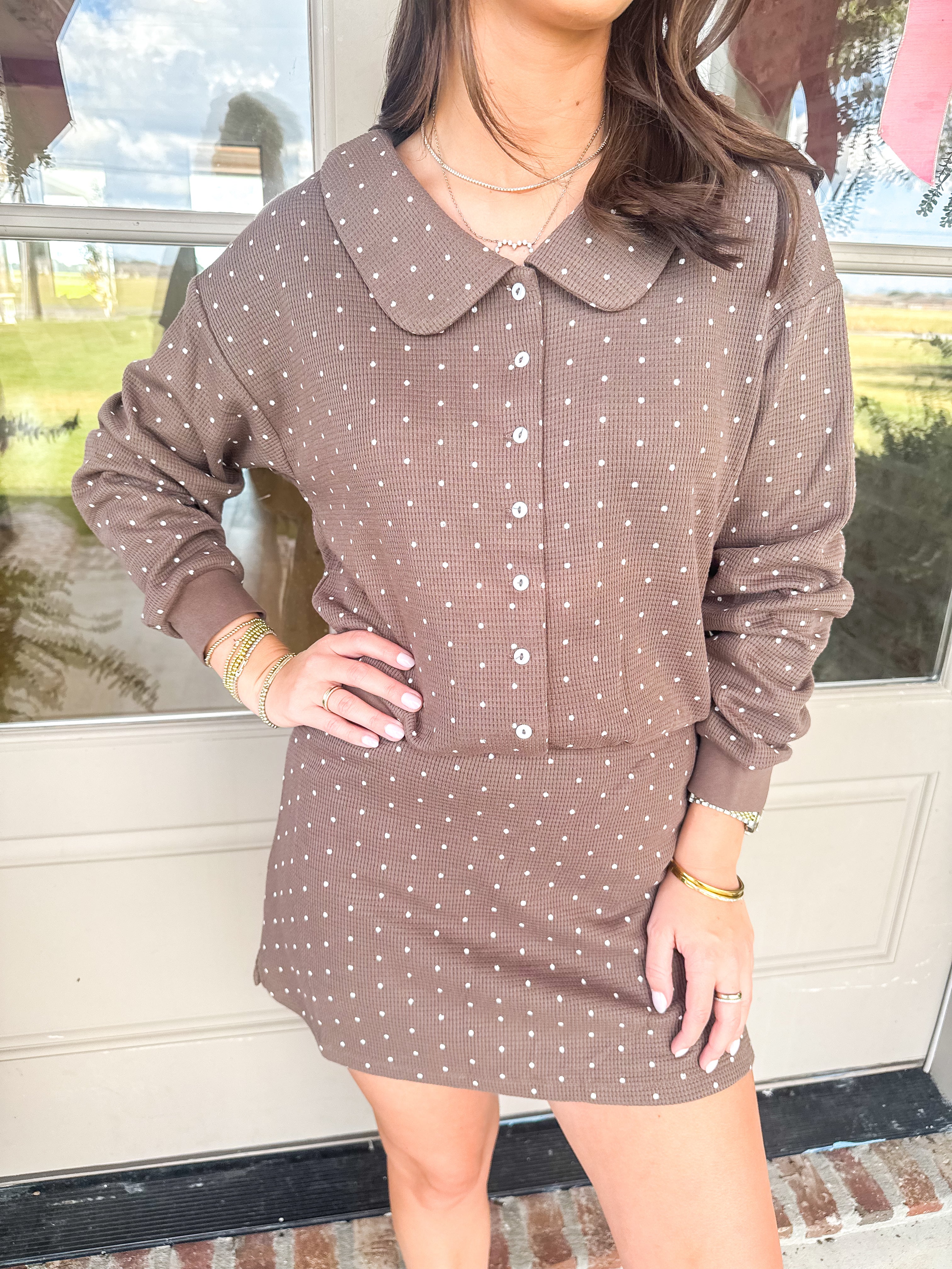 Polka Dot Linen-Blend Cardigan Set