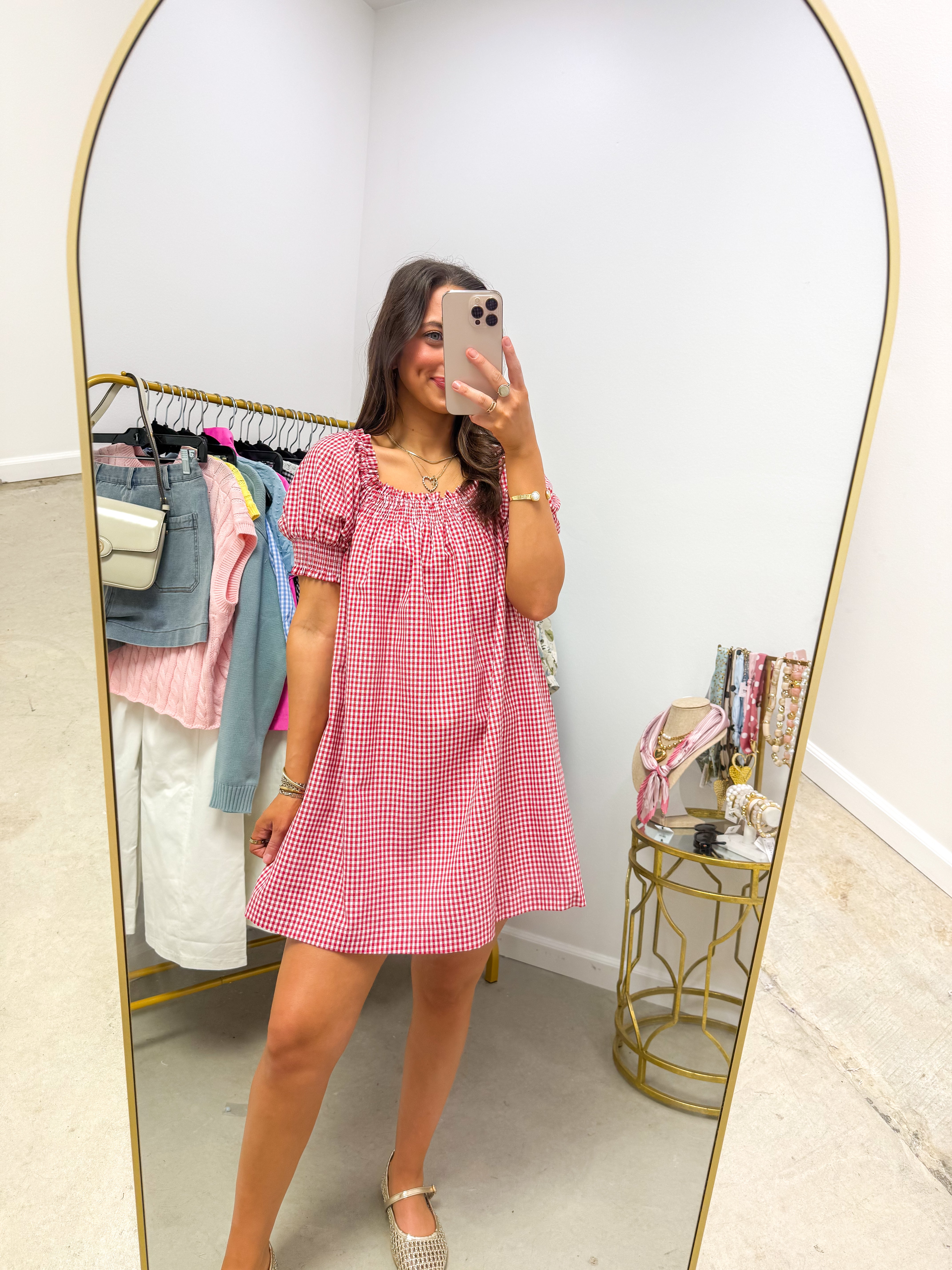 Elaine Red Gingham Mini Dress