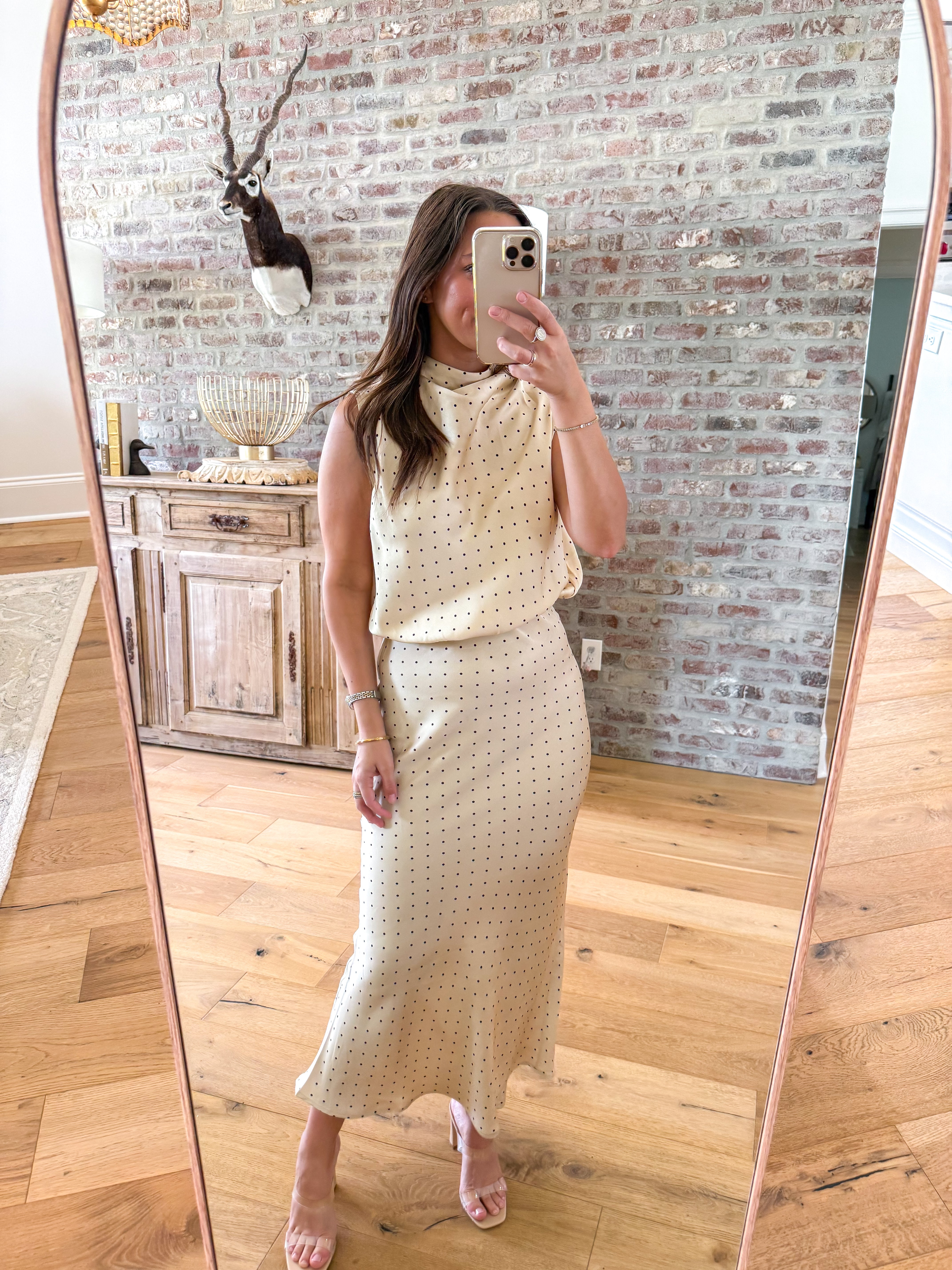 Dotted Darling High Neck Top Taupe