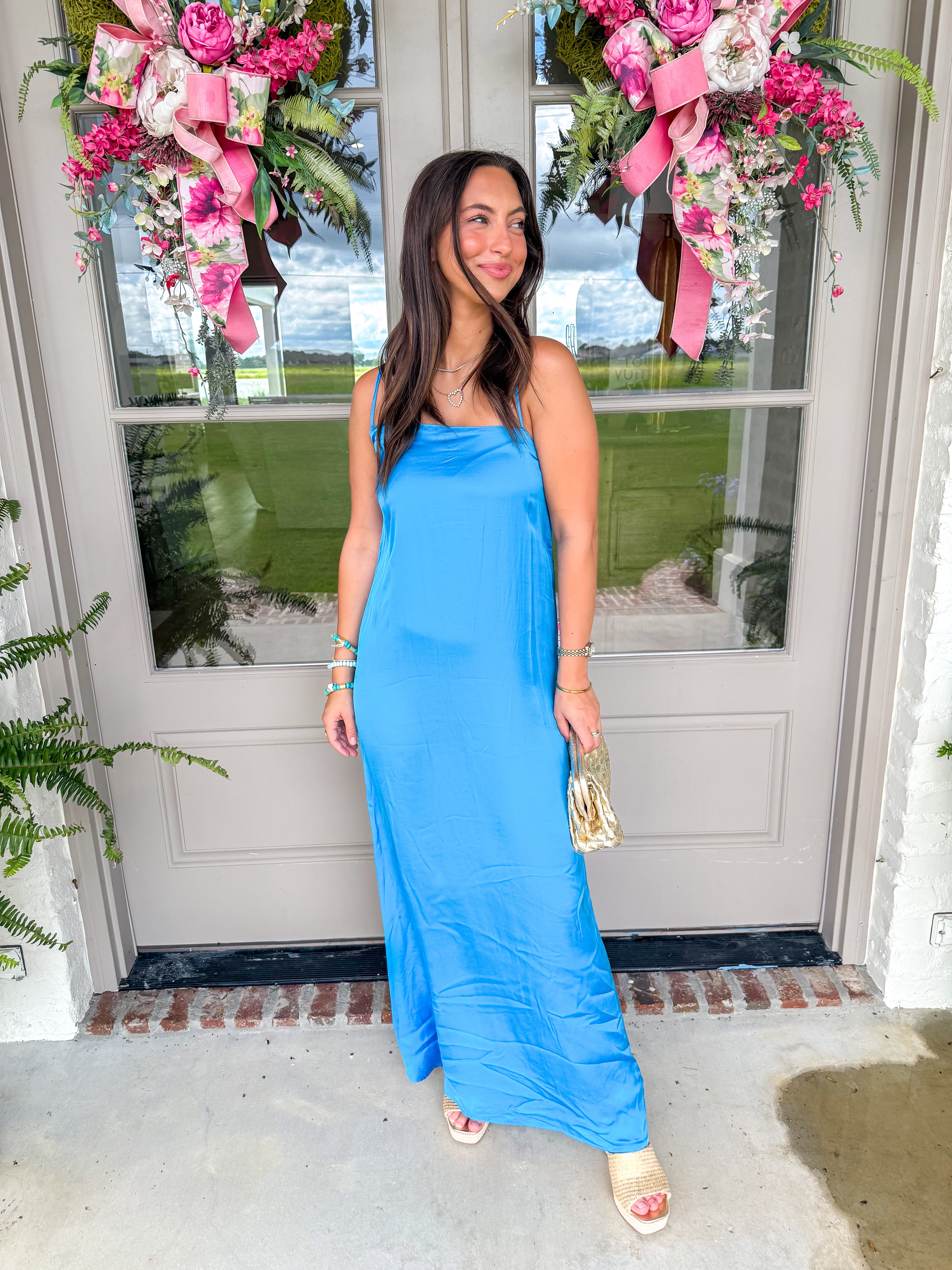 Aria Straight Neck Slip Maxi Dress
