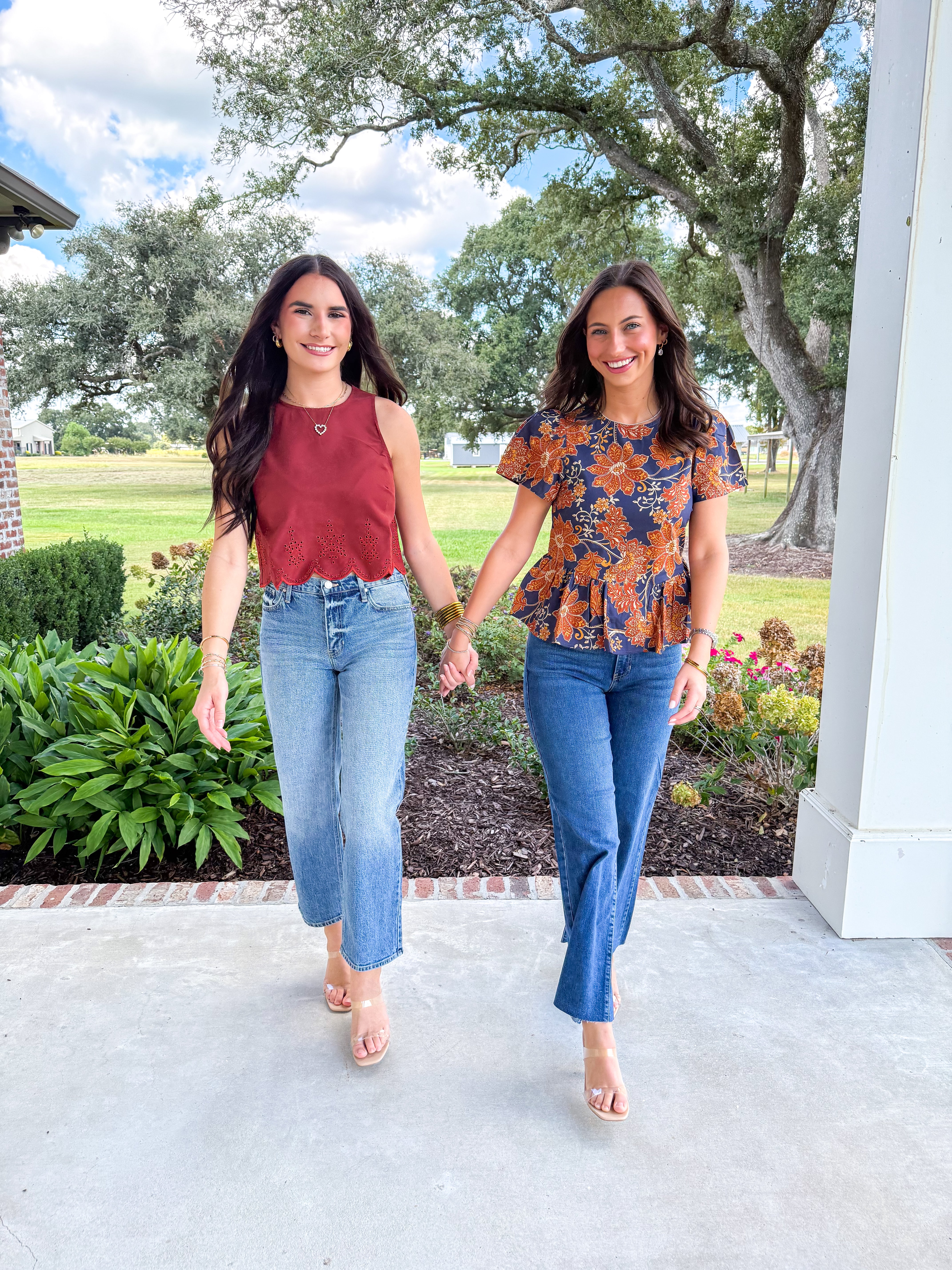 The Navy & Rust Ruffle Top